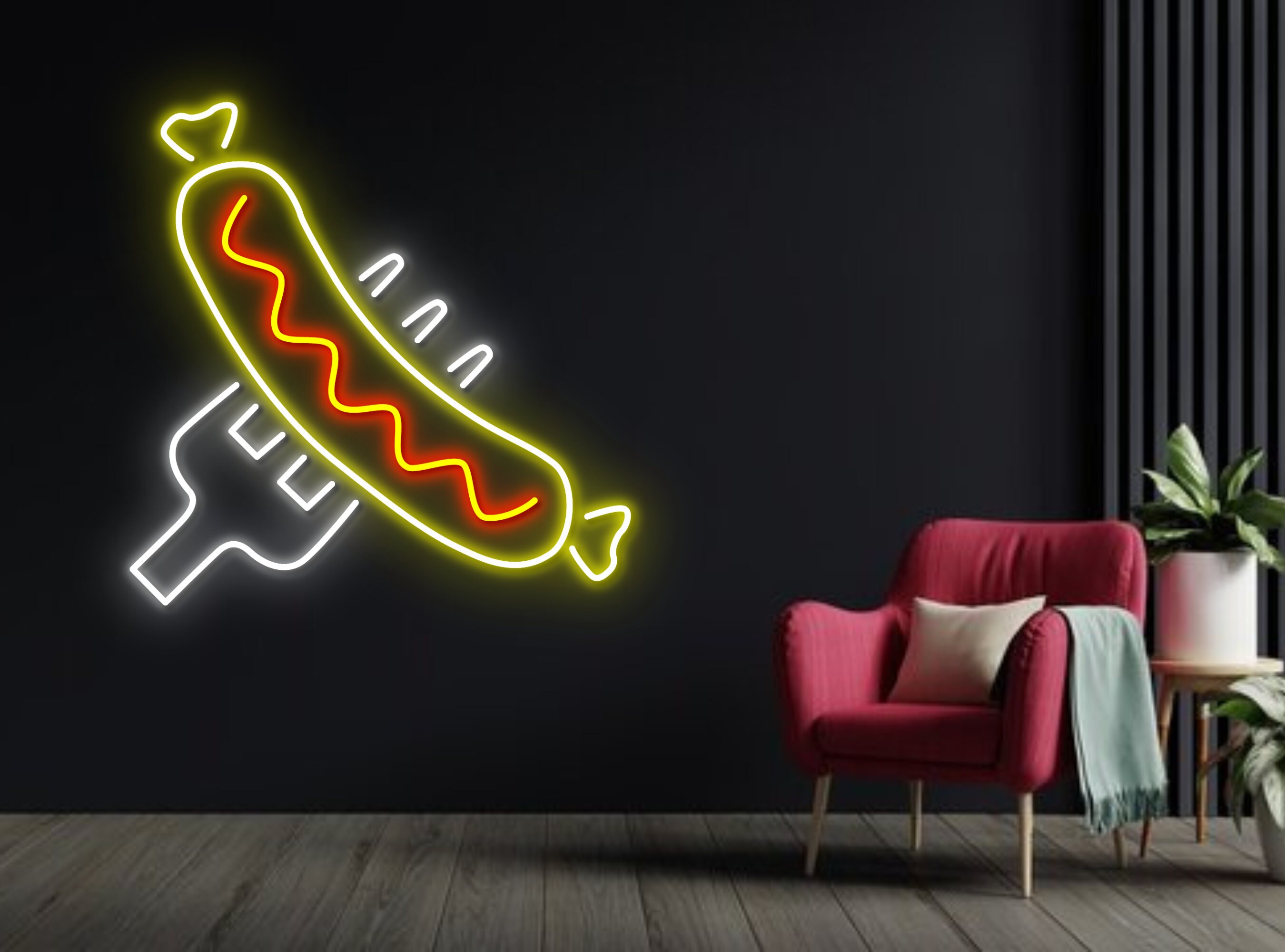 Sausage on Fork Restaurant Neon Sign