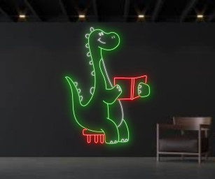 Dinosaur Reading Book Neon Sign Birthday Gifts