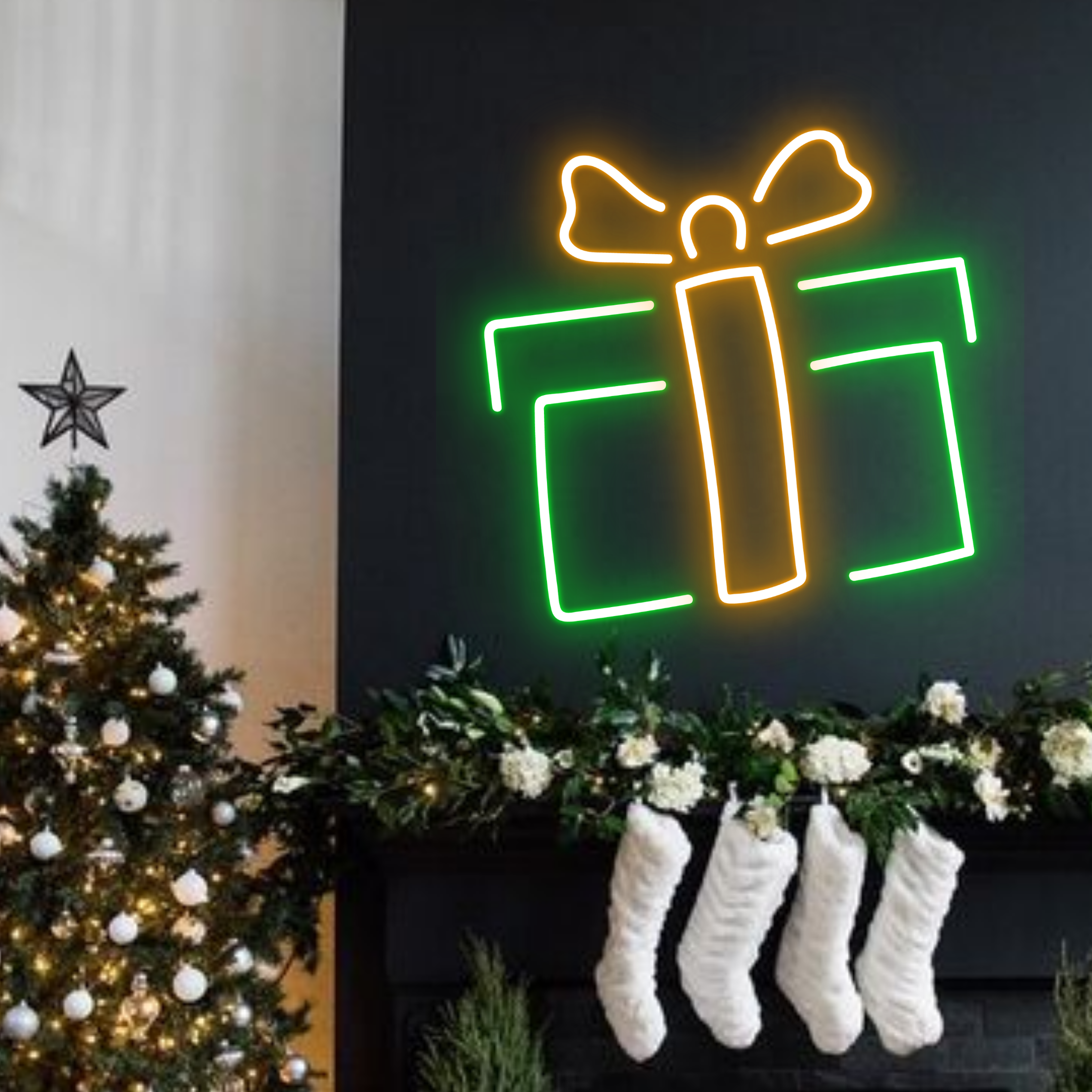 Christmas Gift Box Neon Sign Christmas Set Decor