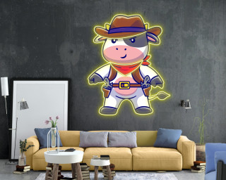 Cute Cow Cowboy Cartoon Neon Sign