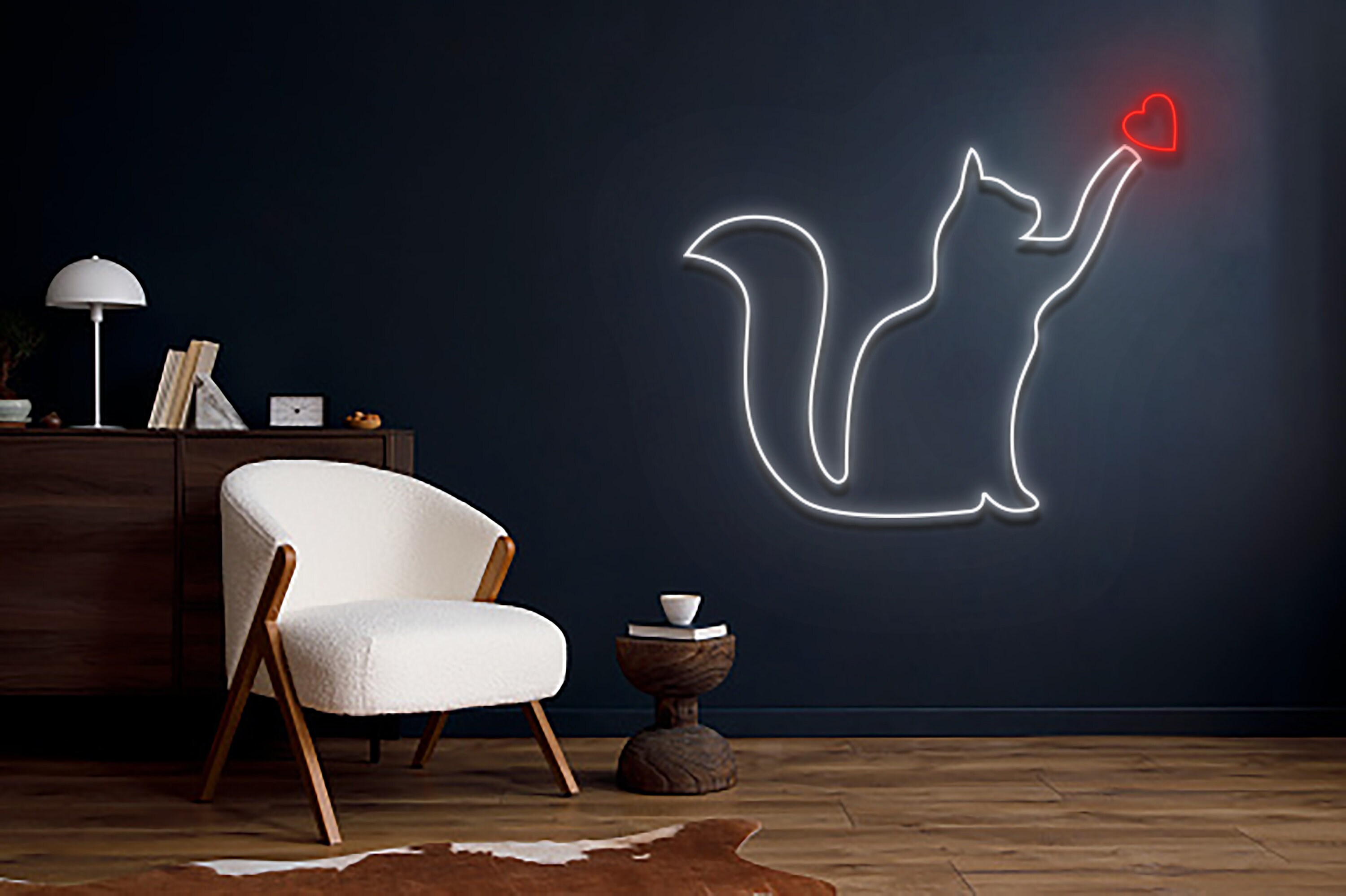 Cat With Heart Line Art Neon Sign Wall Art Decor