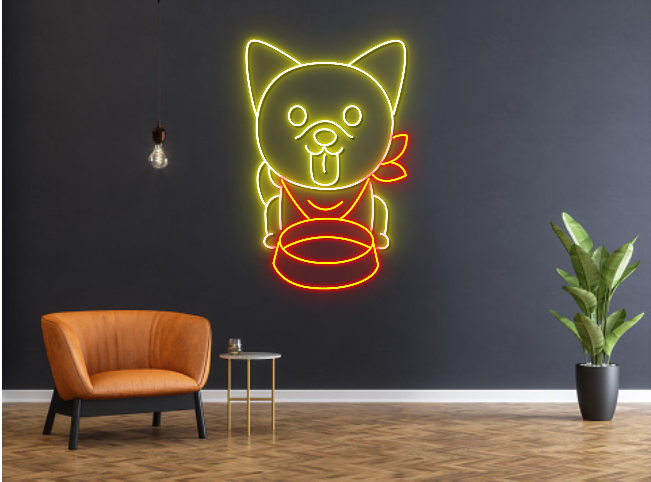 Chibi Dog Hungry Neon Sign