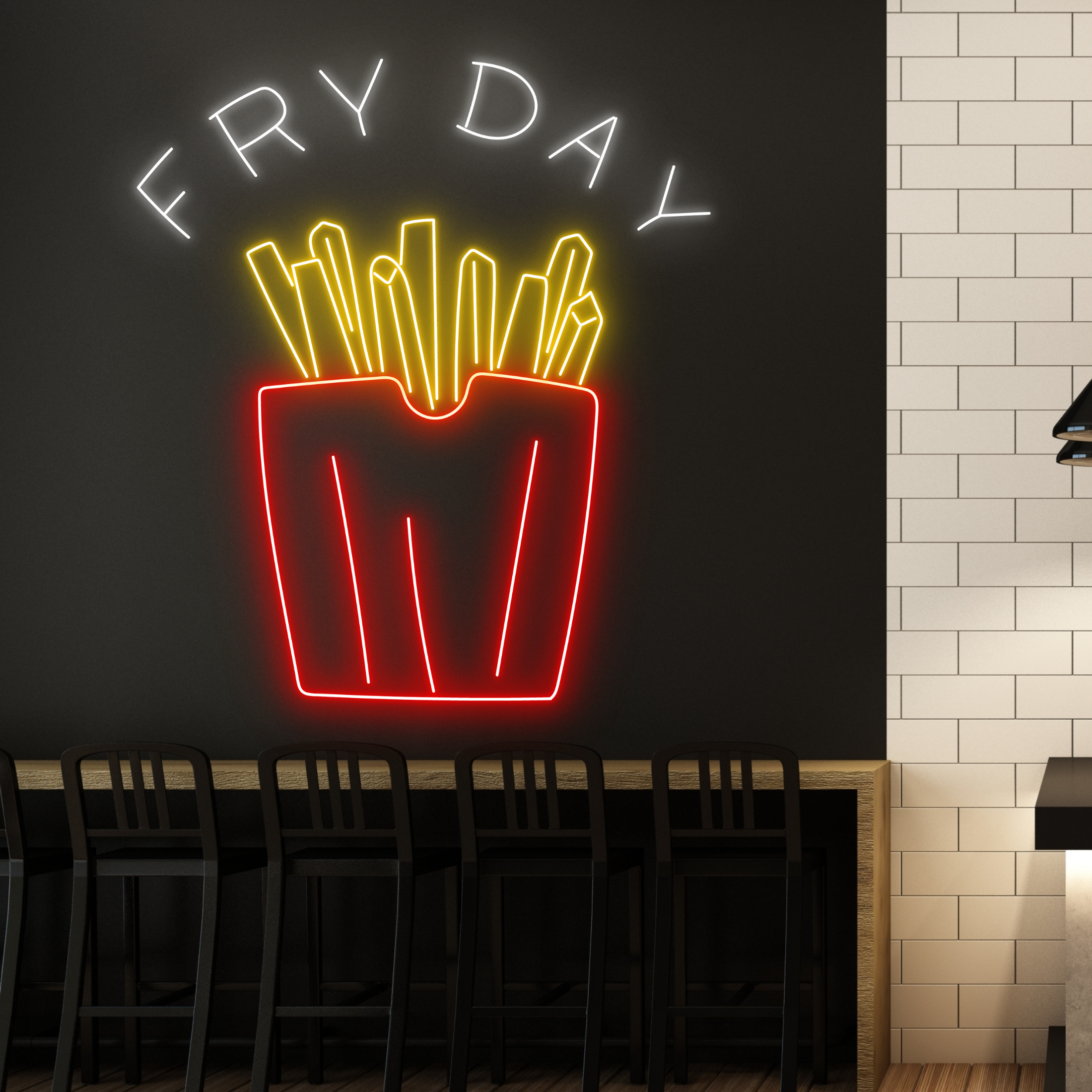Fry Day Neon Signs French Fries Fast Food Restaurant Decor
