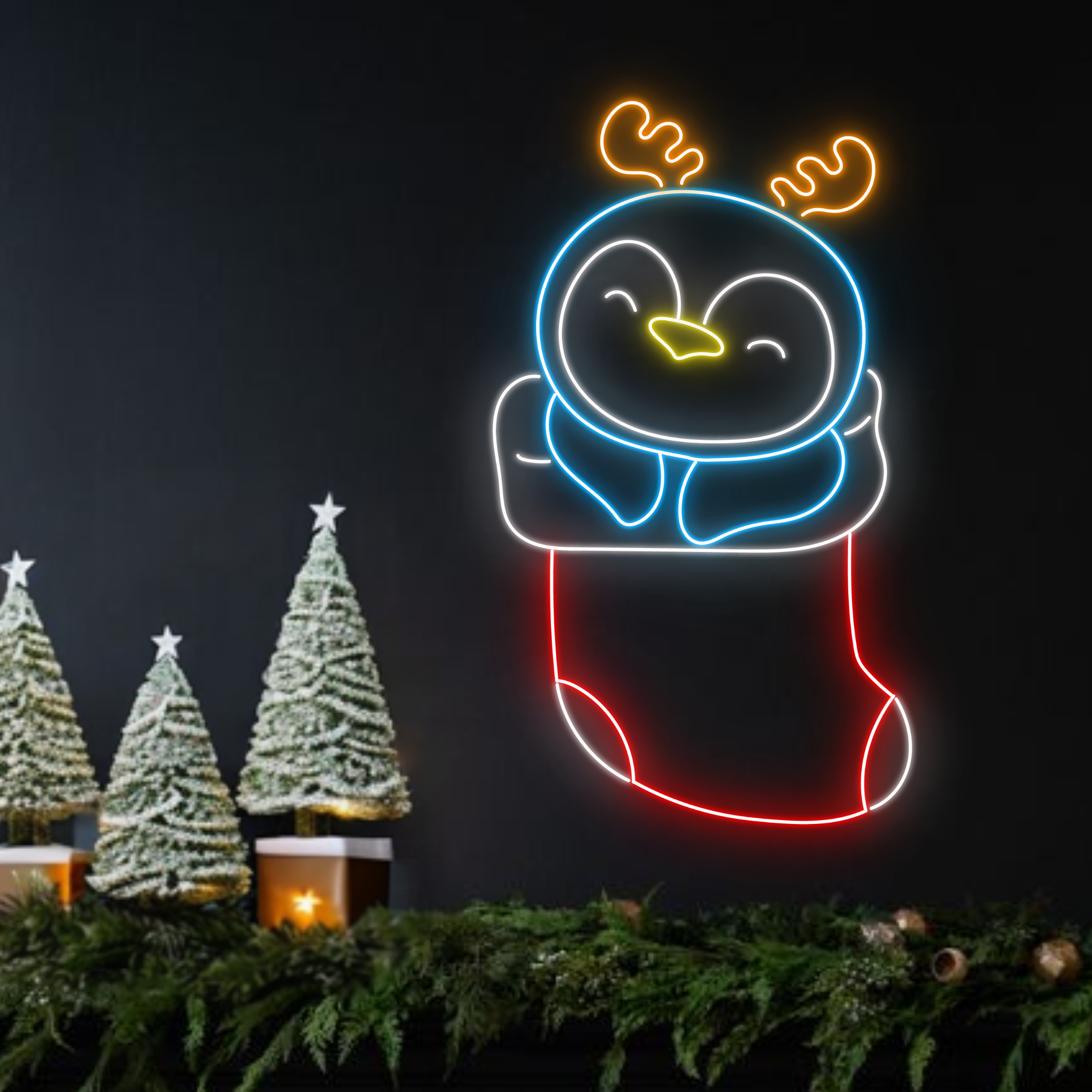 Penguin Sock Christmas Neon Sign Christmas Decoration