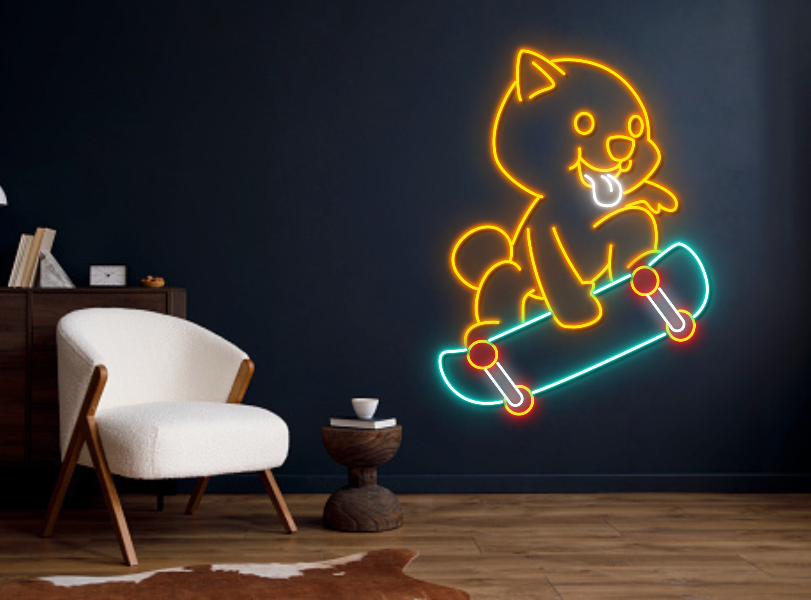 Shiba Inu Dog Skateboard Neon Sign Wall Art Decor Gift