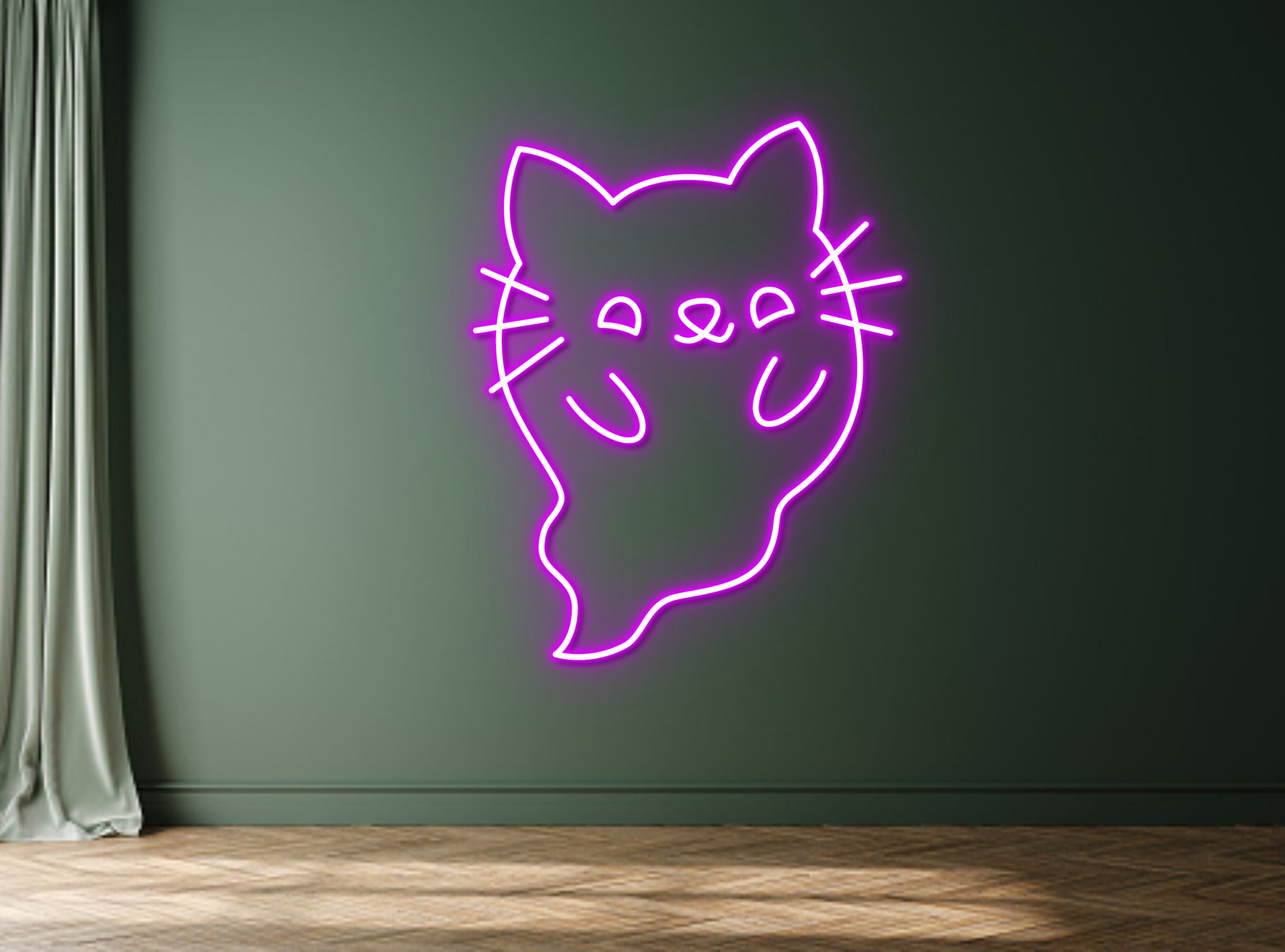 Cute Ghost Cat Line Art Neon Sign