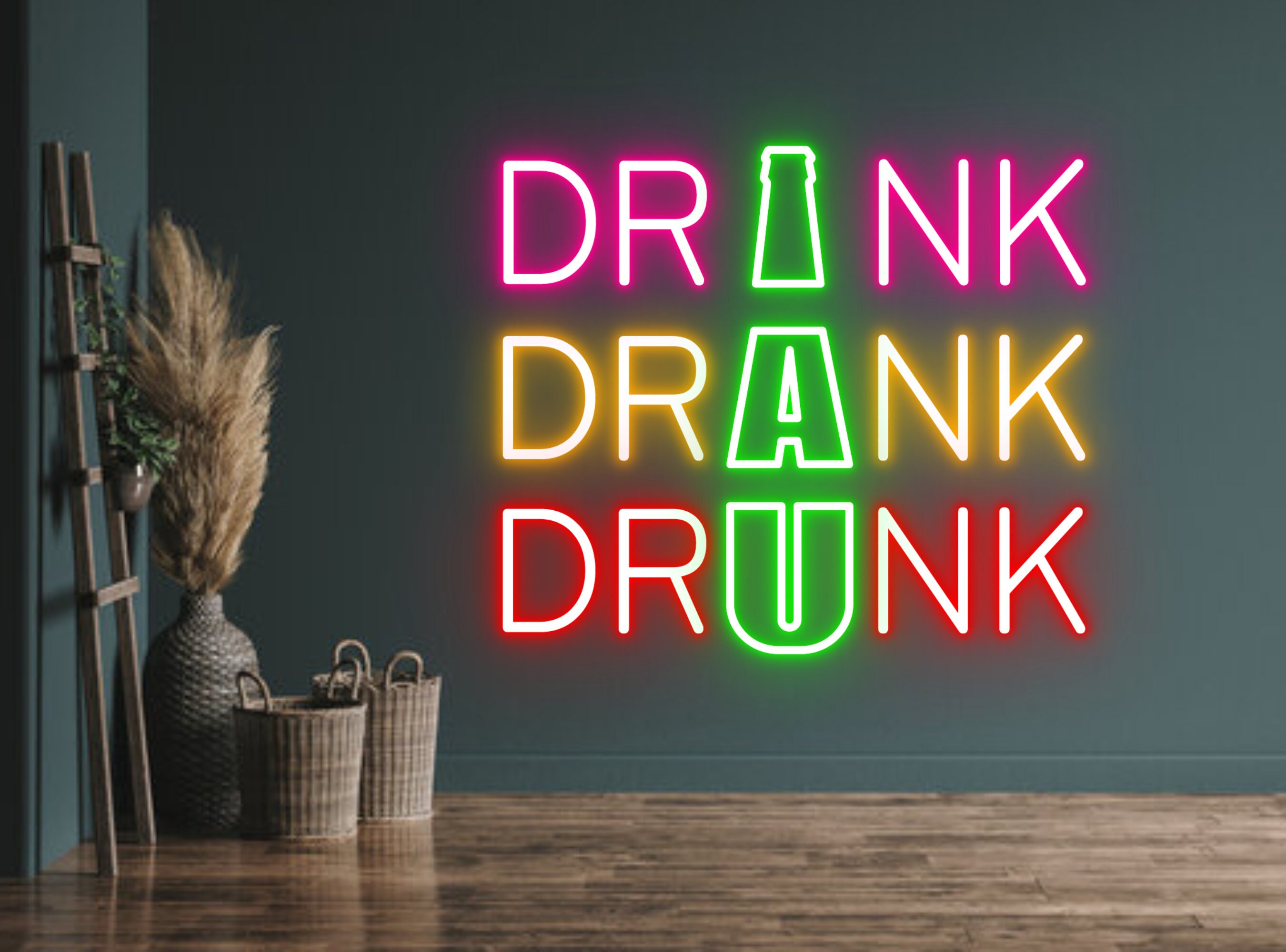 Drink Drunk Drank Beer Bottle Glass Neon Sign