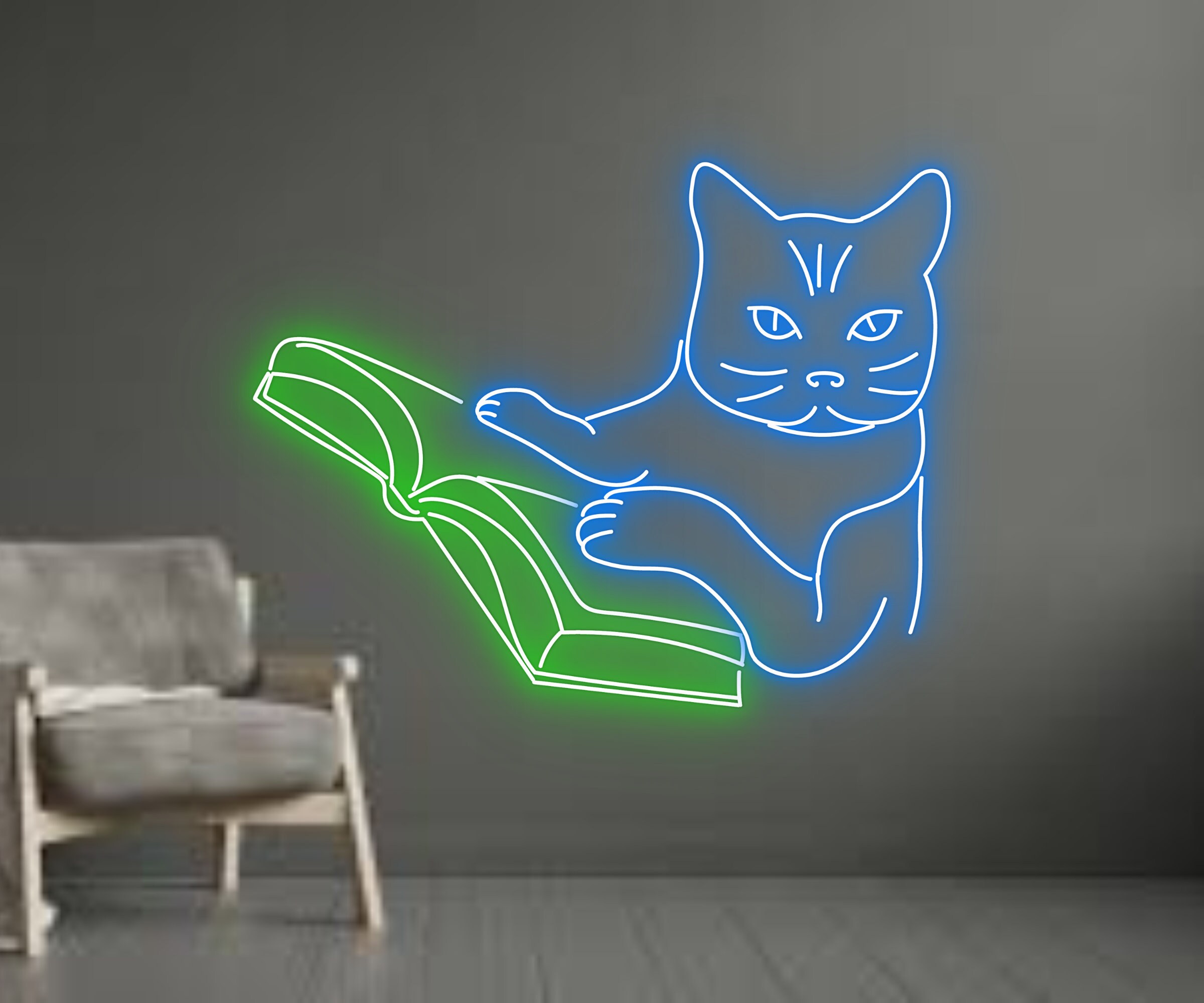 Cat Reading Book Neon Signs
