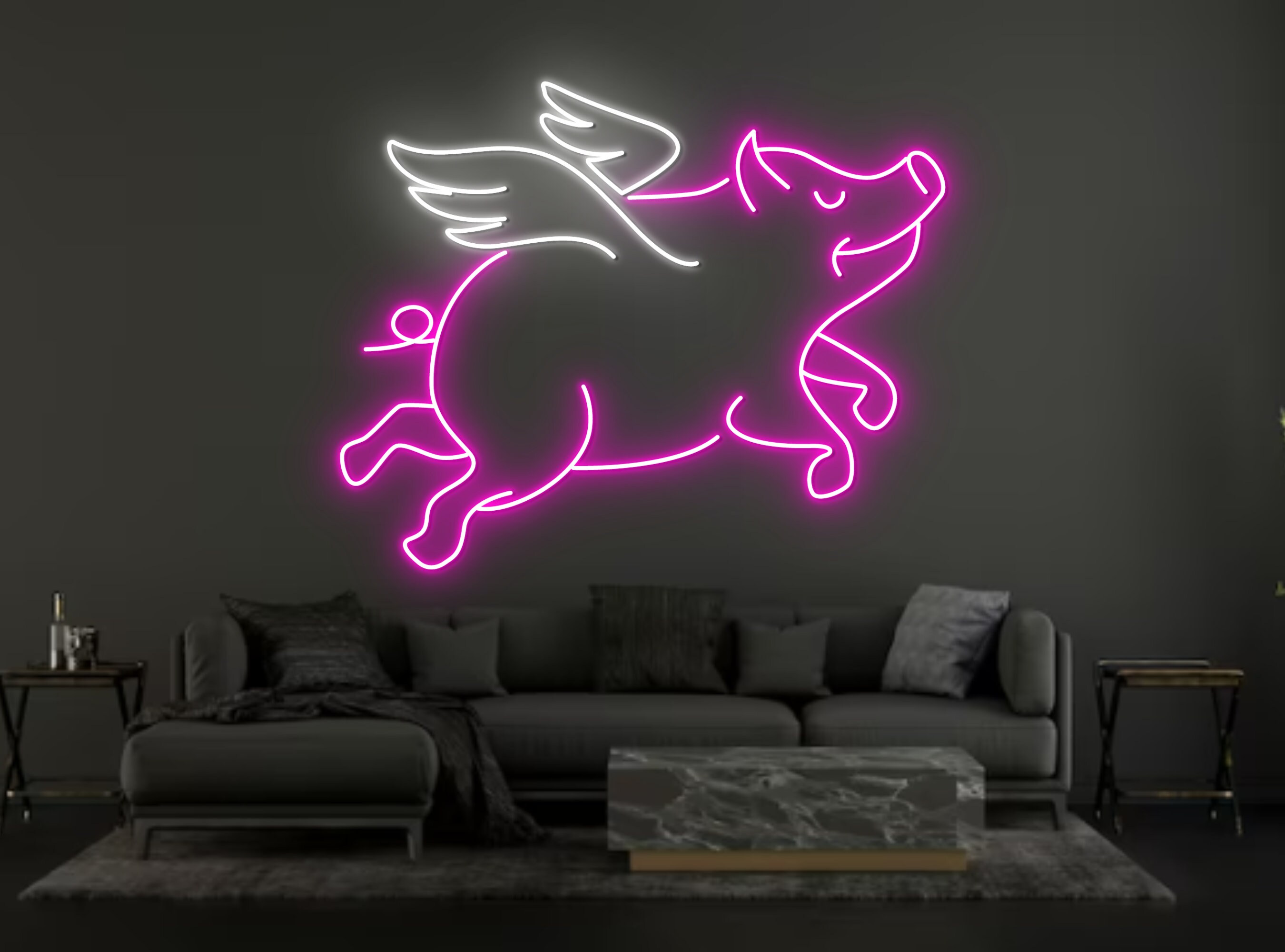 Pig With Wings Neon Sign Wall Decor
