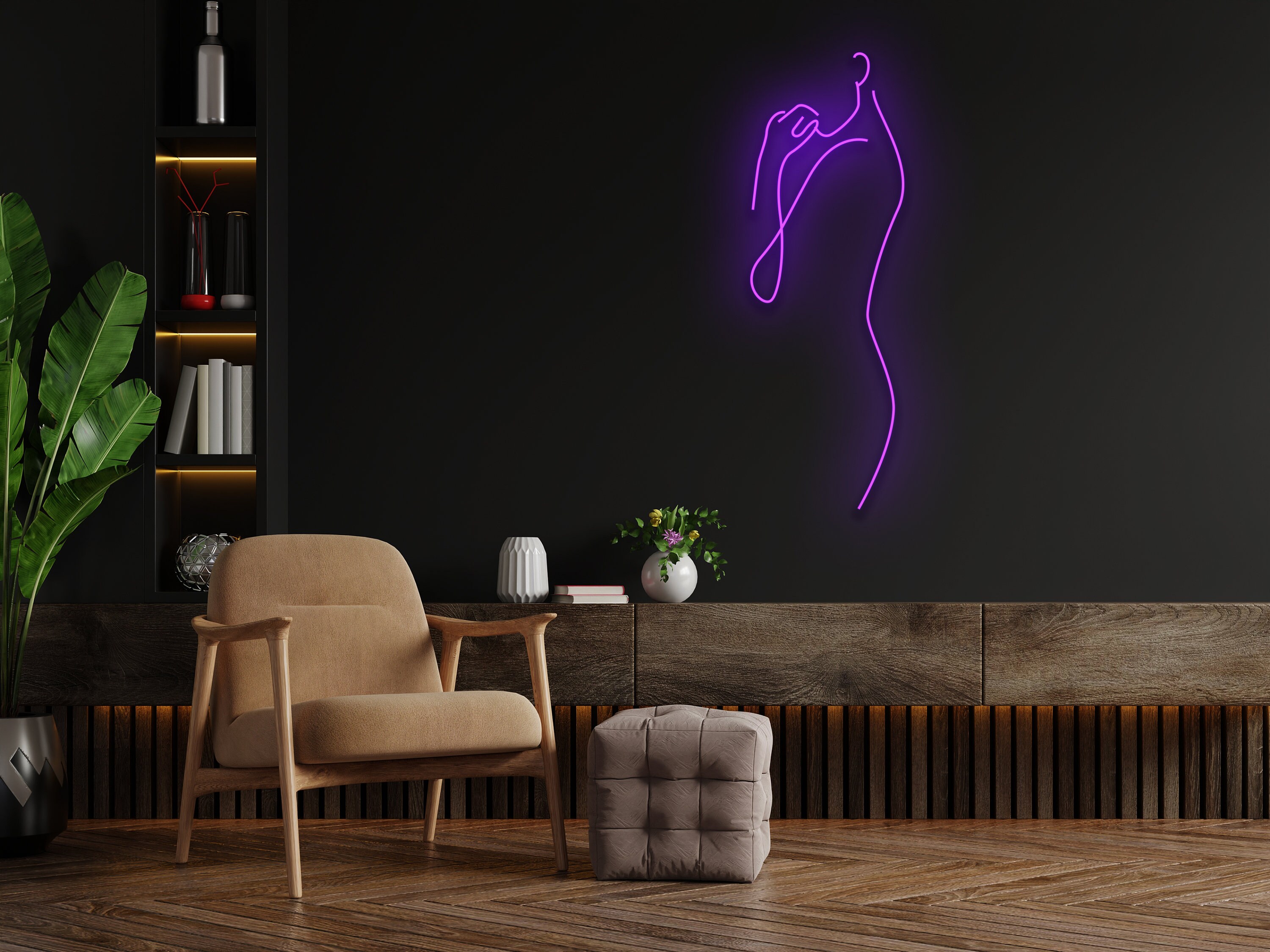 Beautiful Body Back Woman Line Art Neon Signs