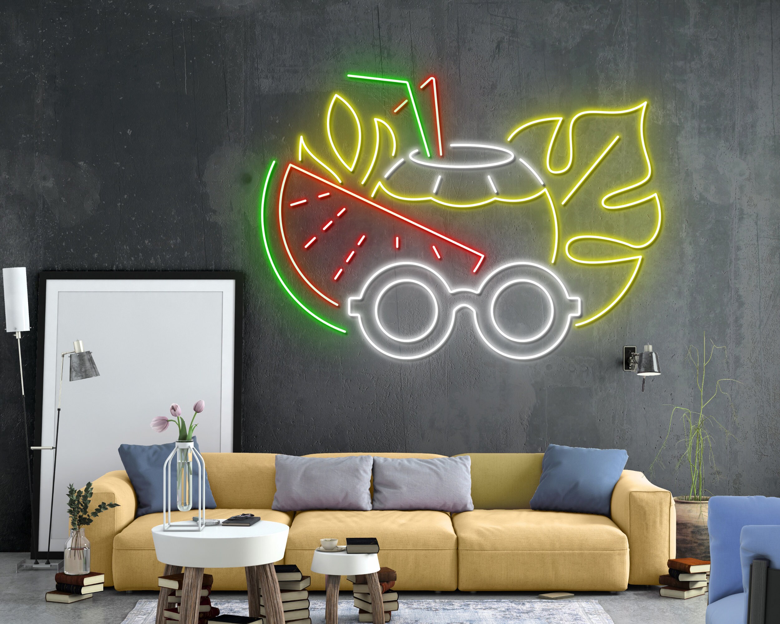 Summer Coconut Beach Fruits Drinks Neon Sign