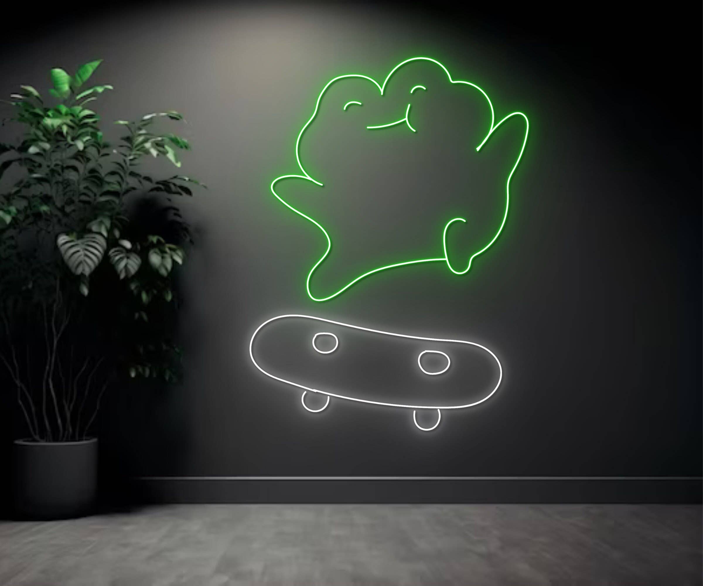 Frog Surfing Skateboard Neon Sign Animal Decor