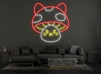 Cute Bunny Rabbit With Mushroom Hat Neon Sign