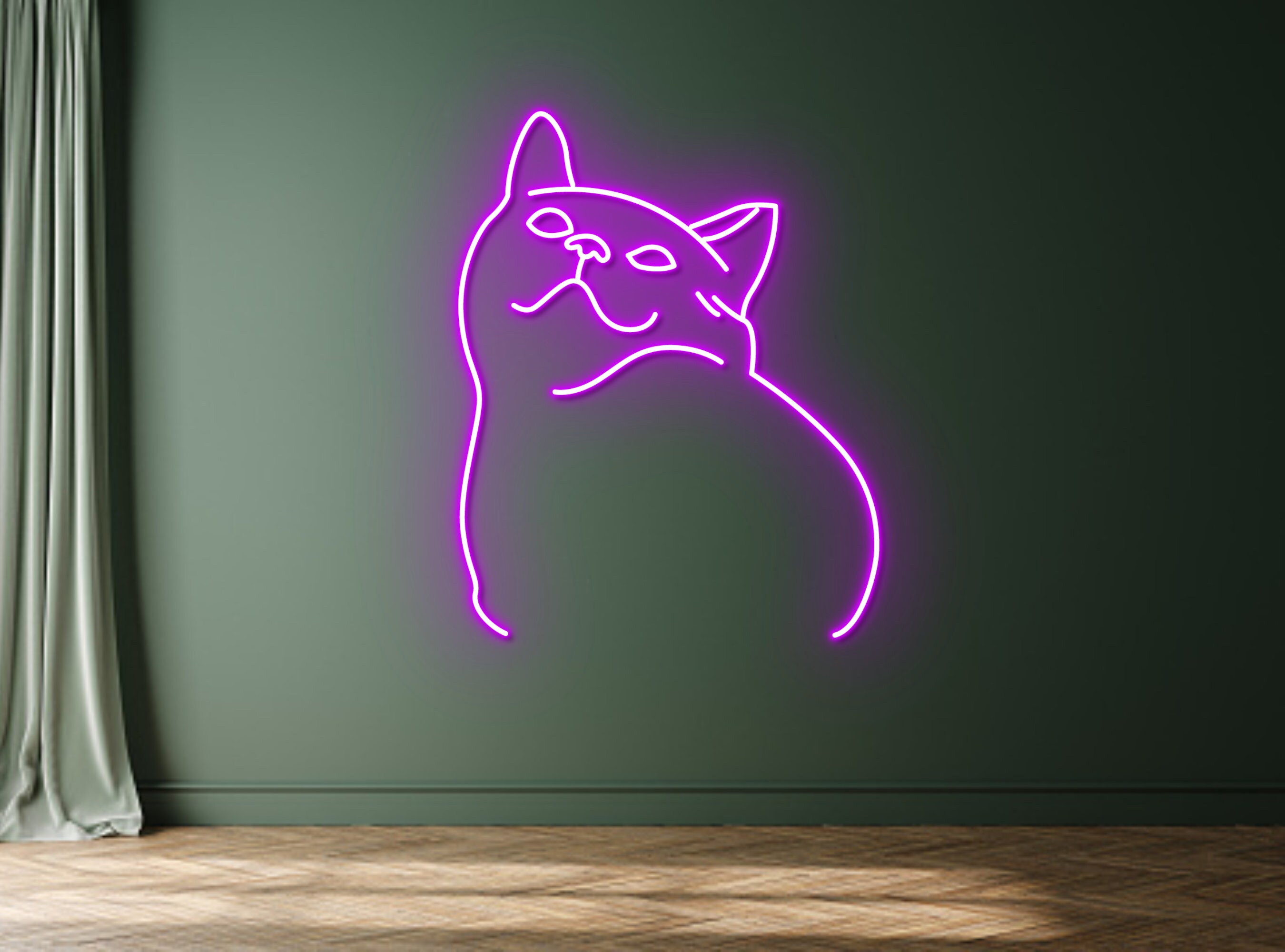 Cute Cat Line Art Neon Sign