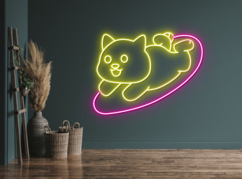 Chibi Dog Surfing Neon Sign
