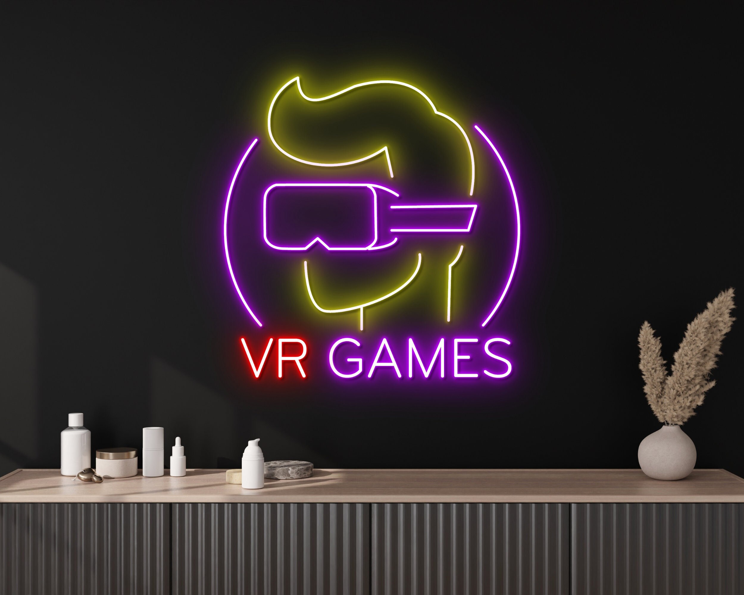 VR Game Neon Sign Game Zone Wall Room