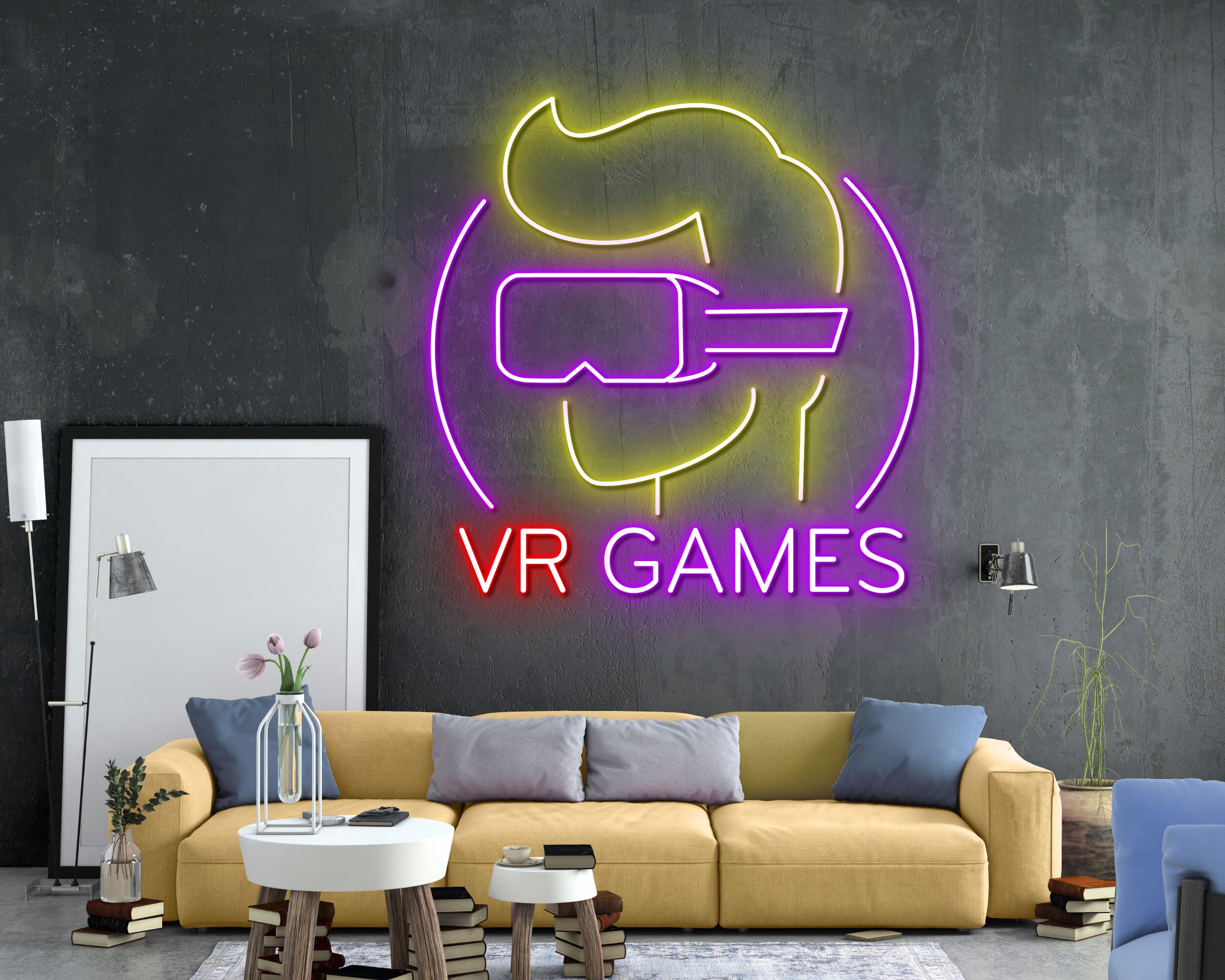 VR Game Neon Sign Game Zone Wall Room