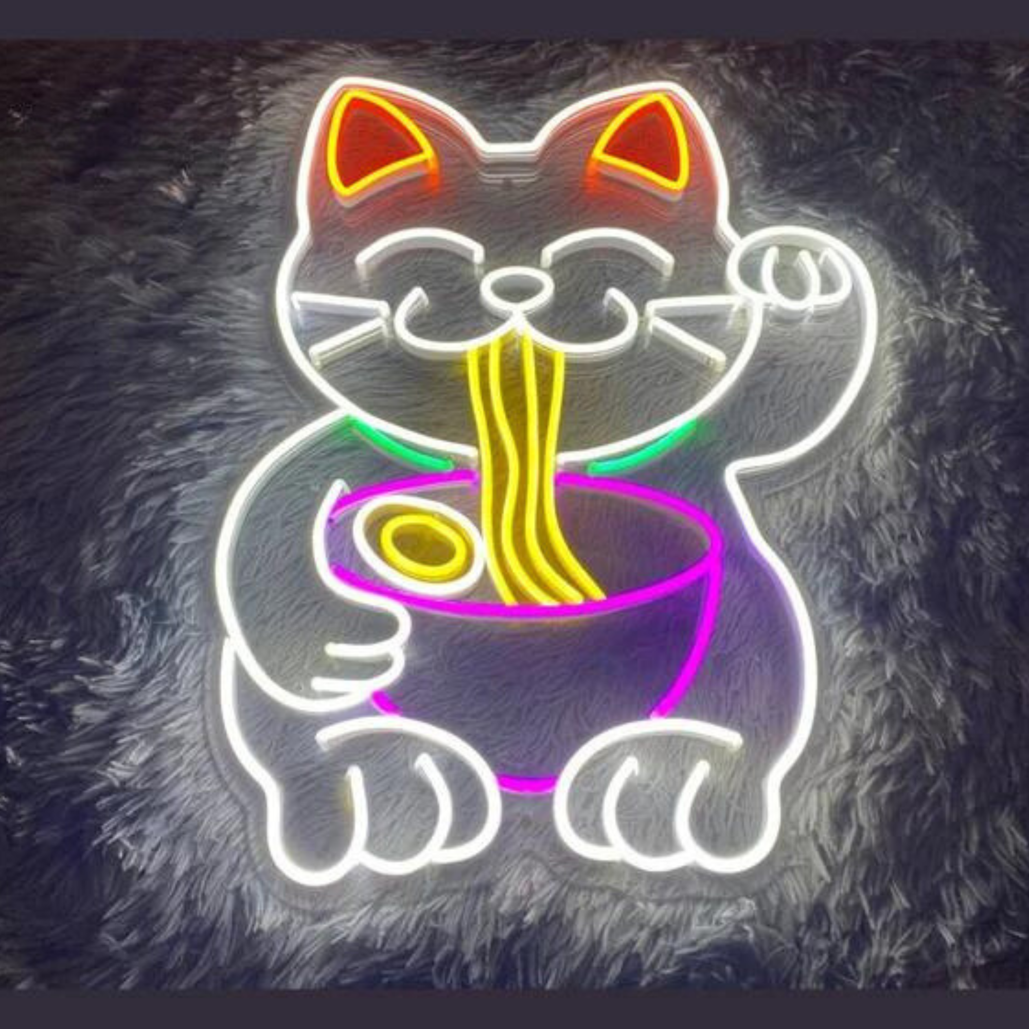 Lucky Cat Eat Noodle Neon Signs Restaurant Wall Decor