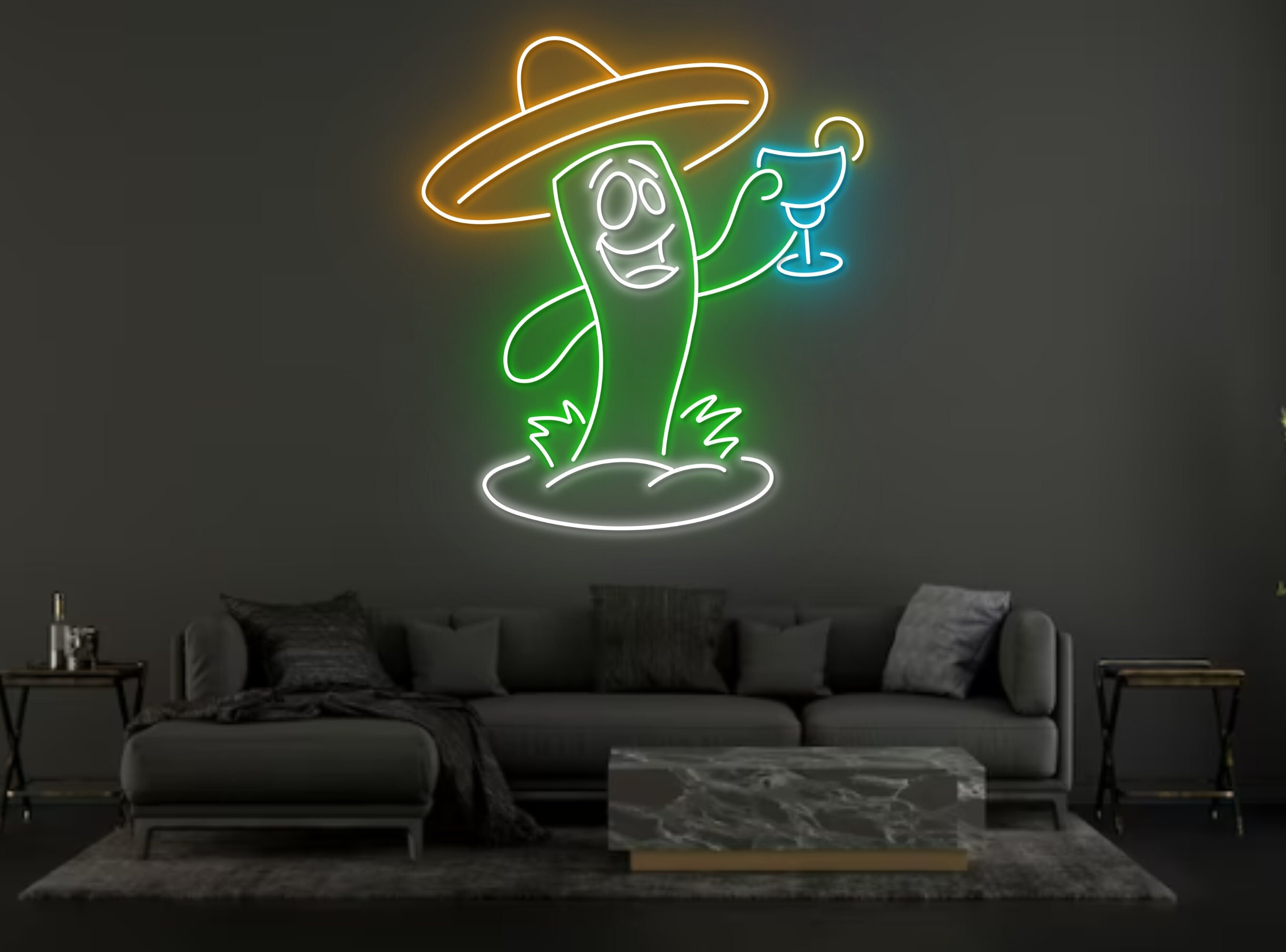 Cactus Desert Sombrero Drink Cocktail Neon Sign