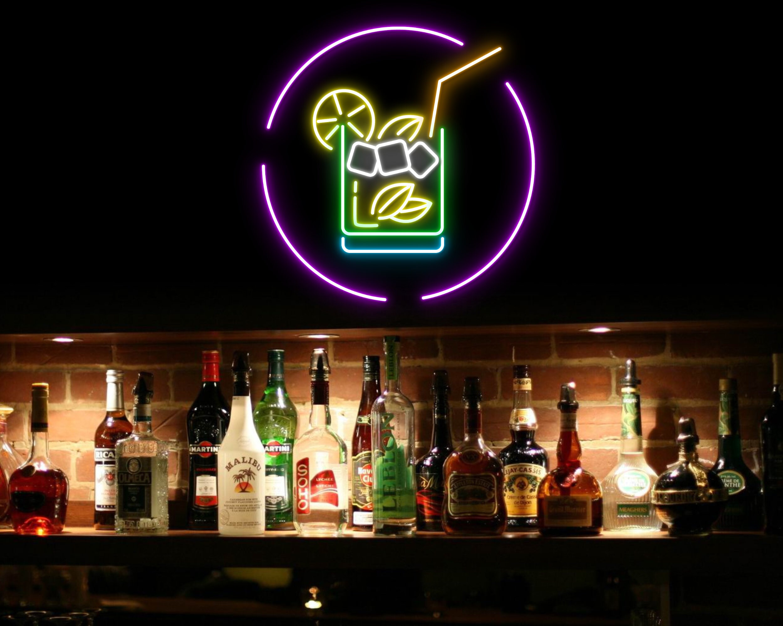 Cocktails Cup Bar Pub Neon Signs Wall Signage