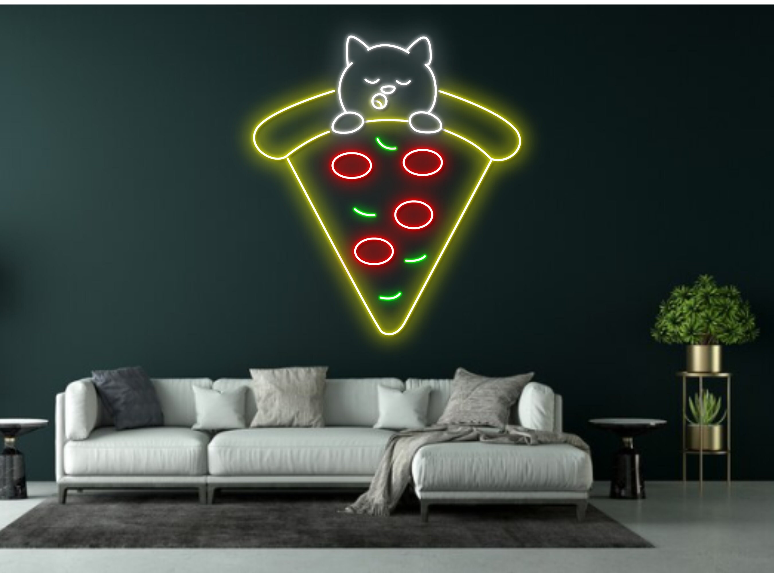 Chibi Dog Sleep On Pizza Neon Sign