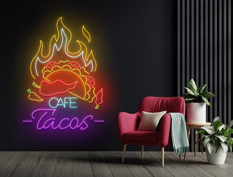 Cafe Tacos Restaurant Neon Sign Mexican Food Art