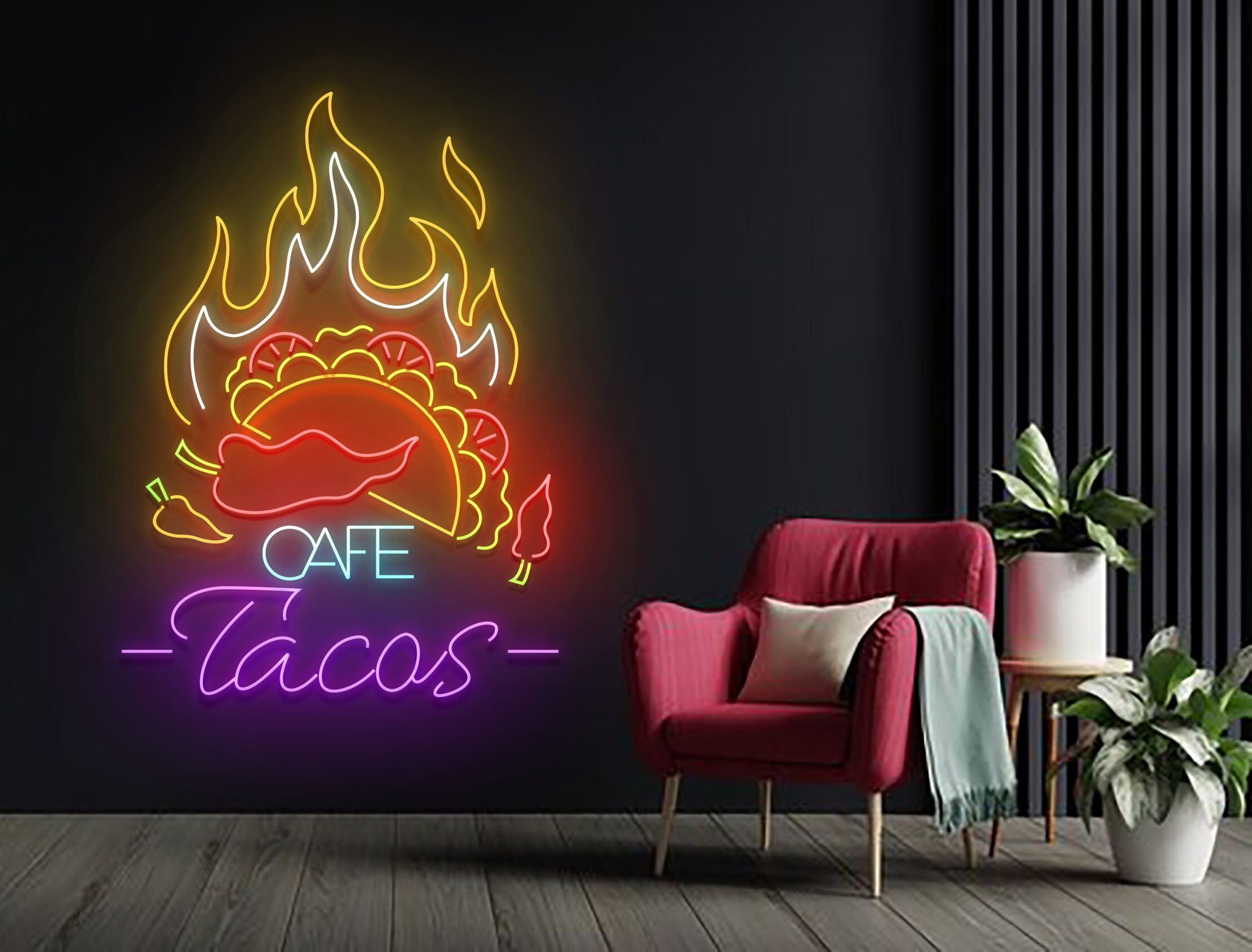Cafe Tacos Restaurant Neon Sign Mexican Food Art
