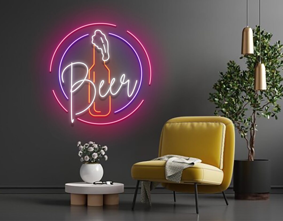Beer Bottle Glass Foam Neon Sign