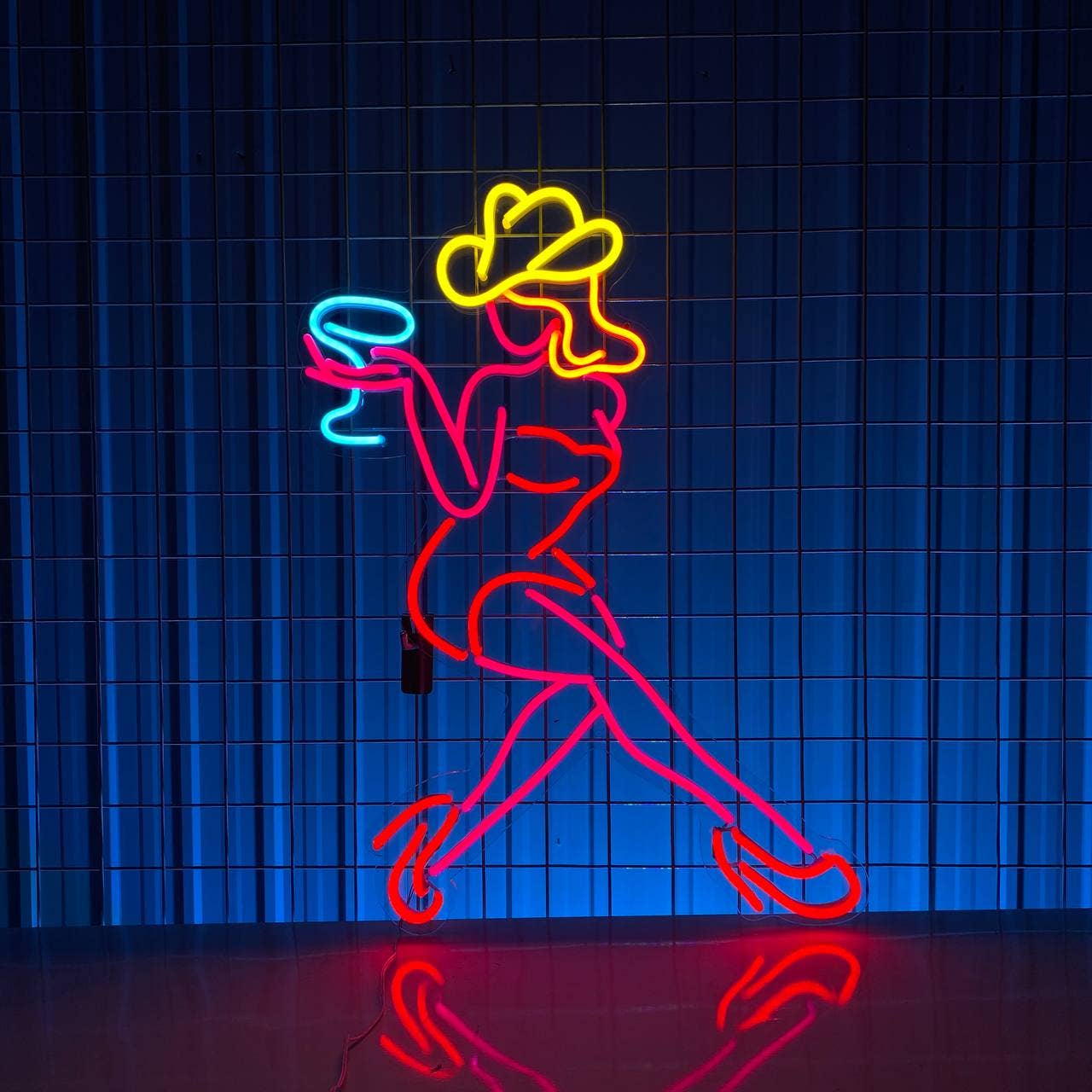 Sexy Girl Drinks Neon Signs Abstract Art Bar Pub Decor