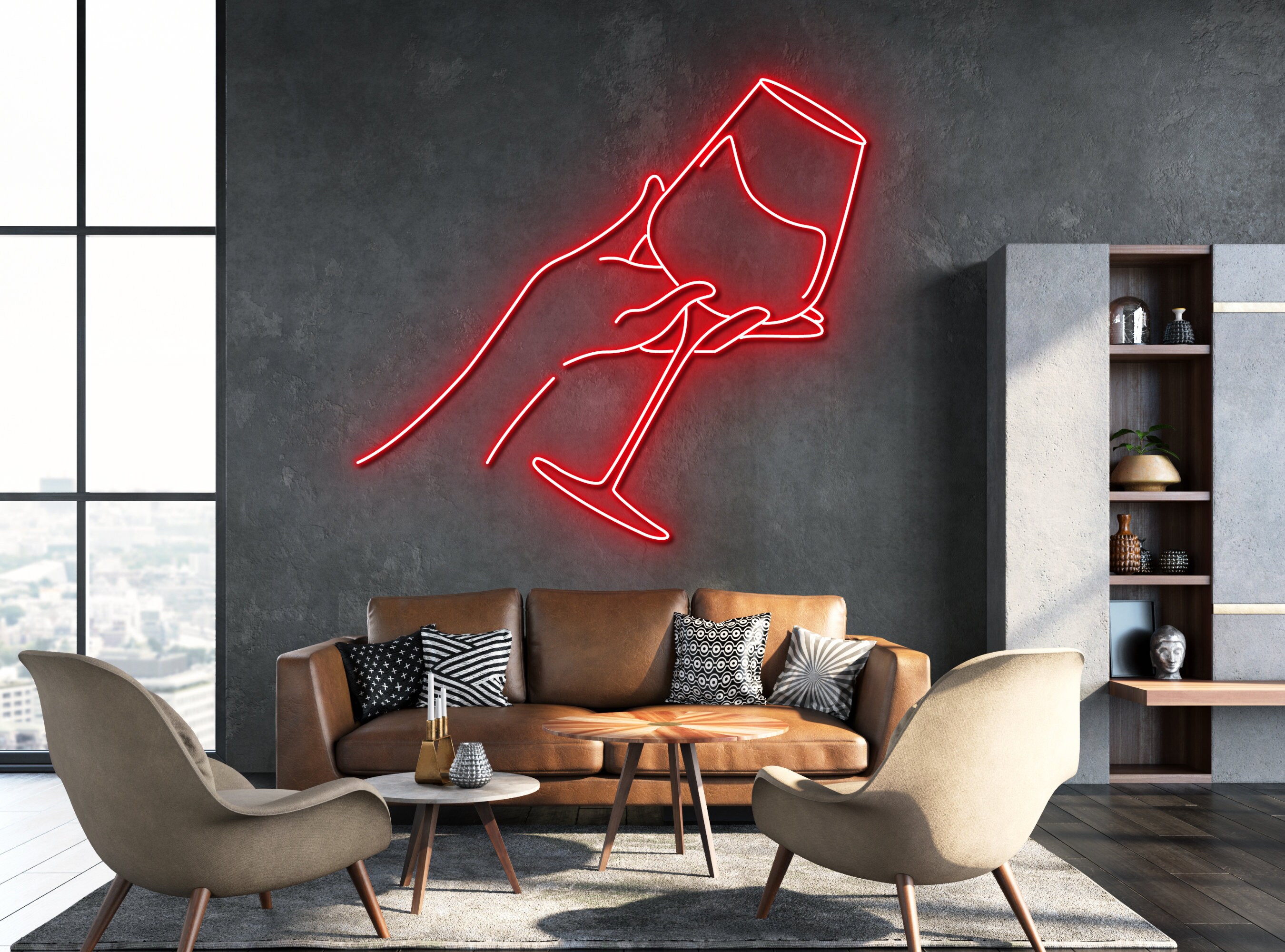 Woman Holds Champaign Glass Party Pub Neon Signs