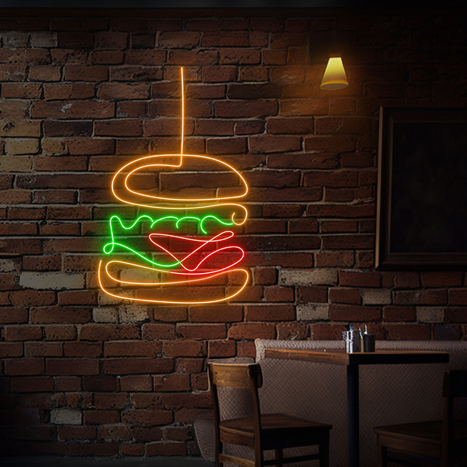 Burger Line Art Neon Sign Fast food Restaurant Wall Decor