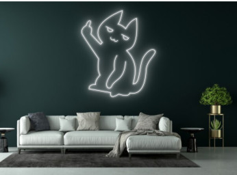 Humor Middle Finger Chibi Cat Line Art Neon Sign