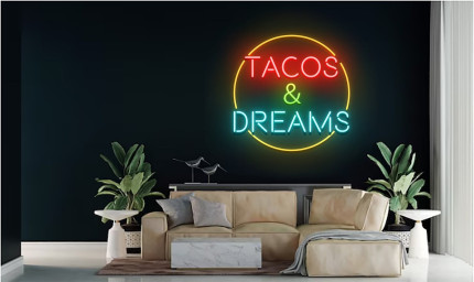 Tacos and Dreams Bar Pub Neon Sign Mexican Food Art