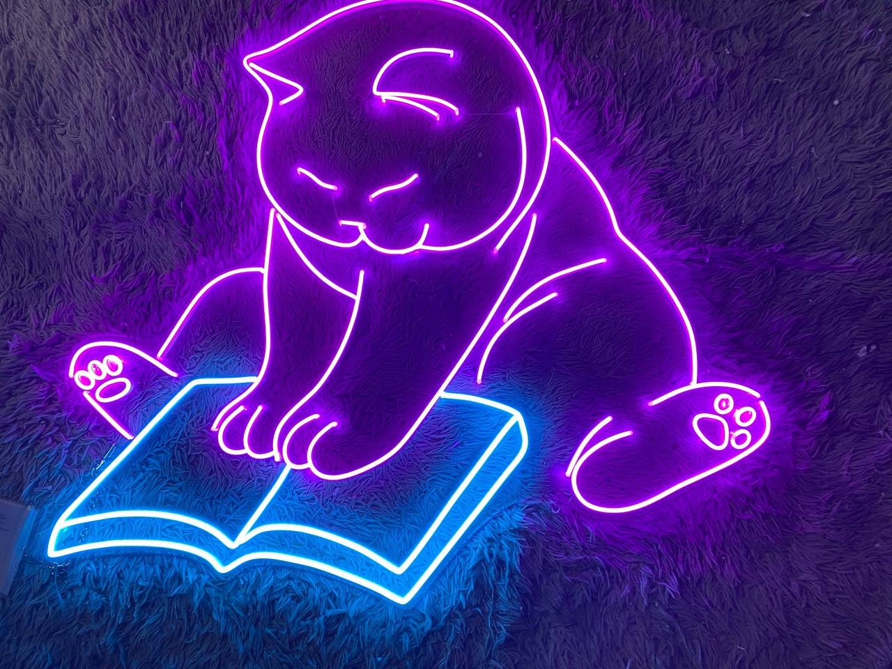 Cat Reading Book Neon Signs