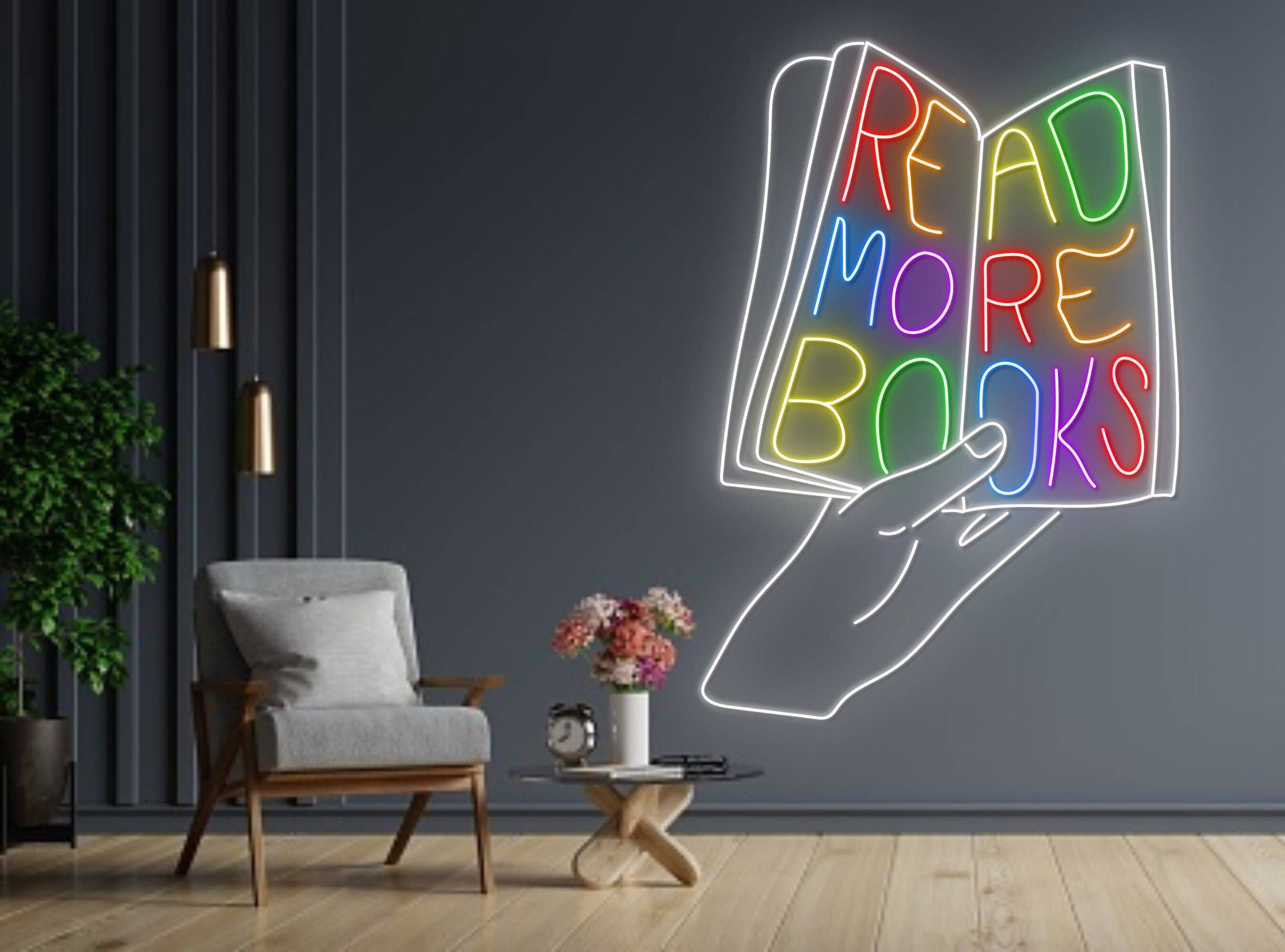 Read More Books Neon Sign Bookworm Library Wall Art Decor