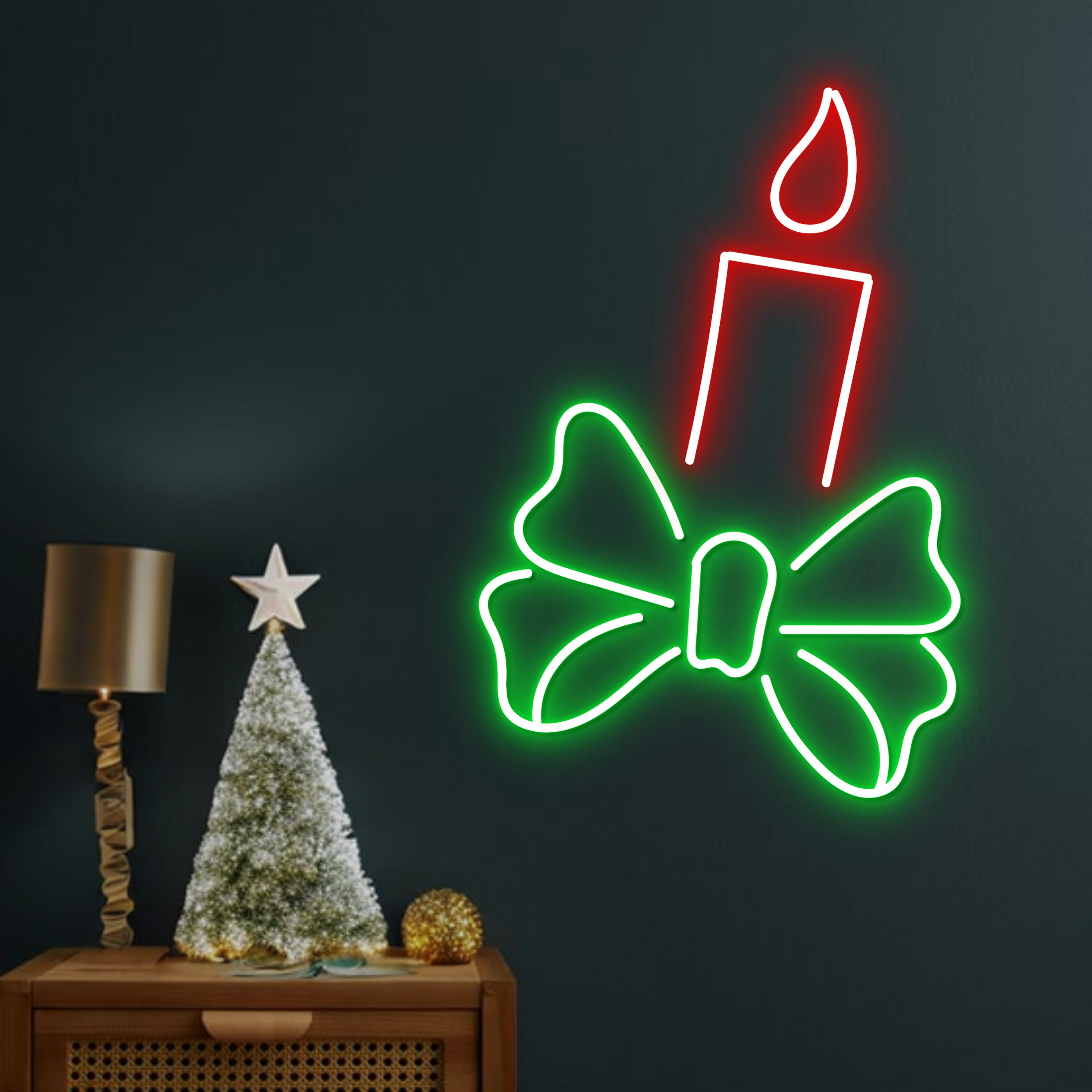 Christmas Candle Neon Sign Christmas Decor Set Green Red