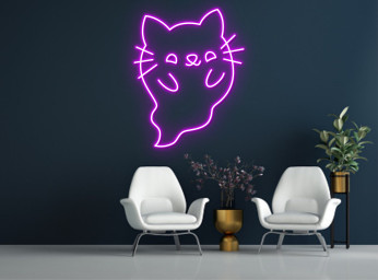 Cute Ghost Cat Line Art Neon Sign