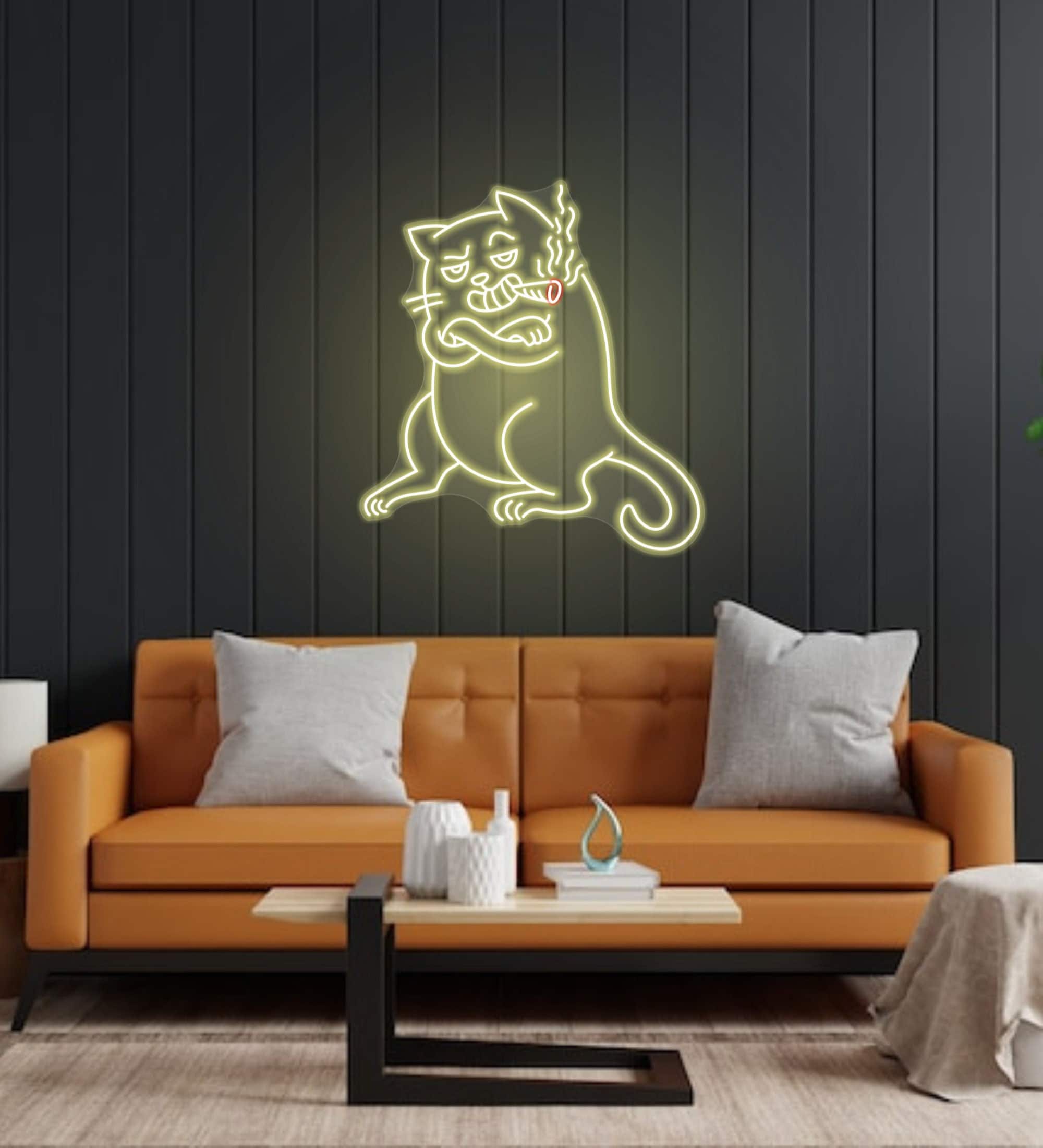 Smoking Cat Neon Signs Cool Animal Art Wall Decor