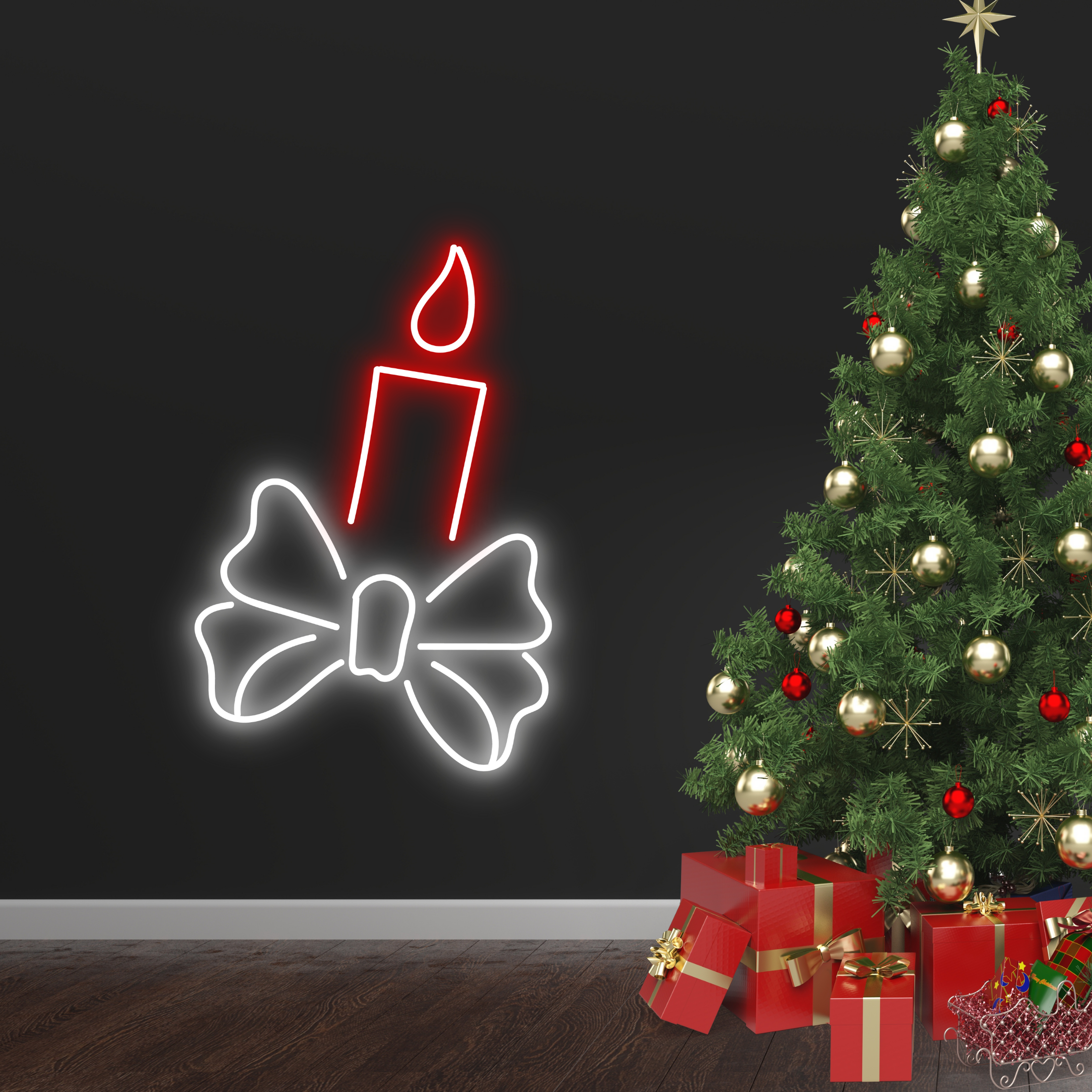 Christmas Candle Neon Sign Christmas Decor Set White Red