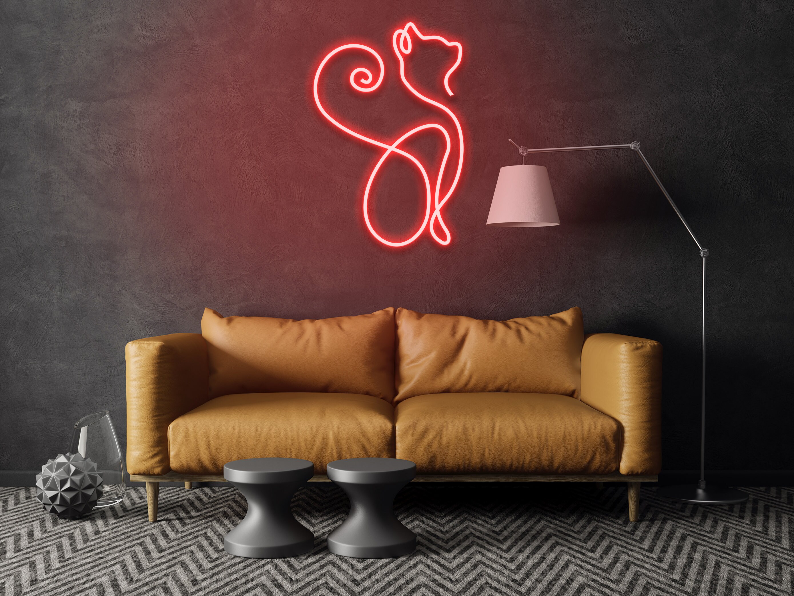 Cat Neon Sign Cat Line Art