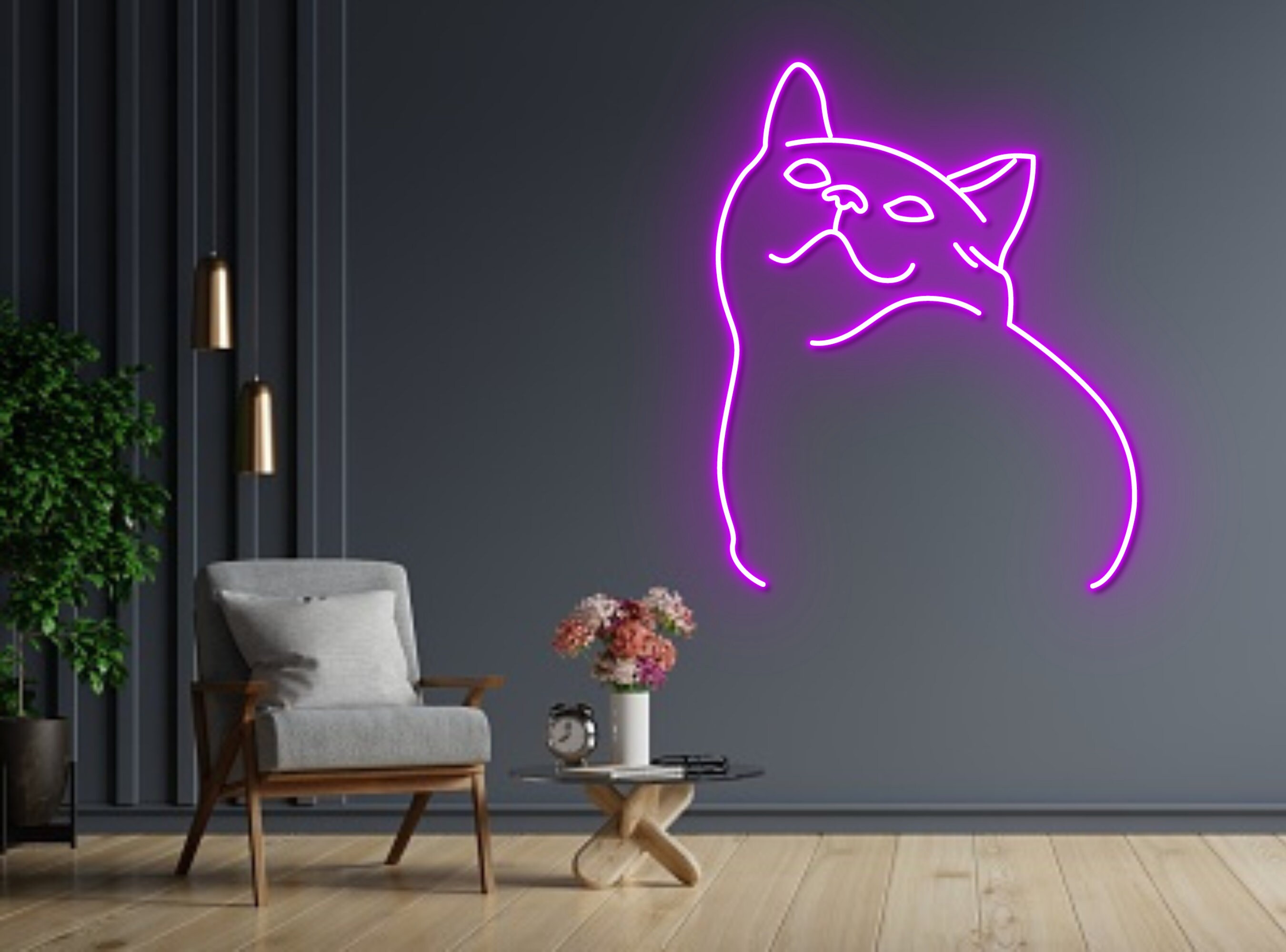 Cute Cat Line Art Neon Sign