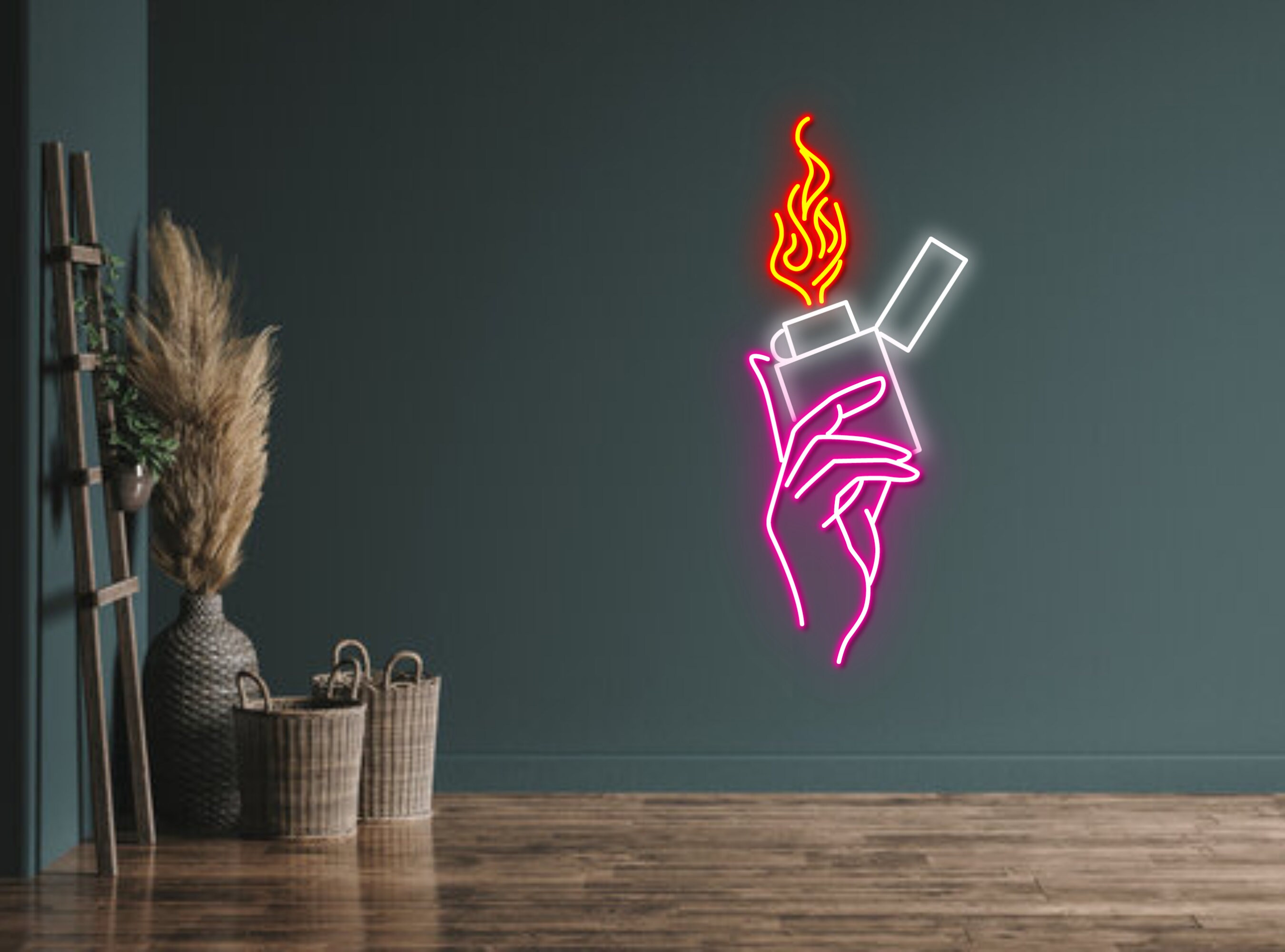 Woman Hold Zippo Lighter Neon Sign