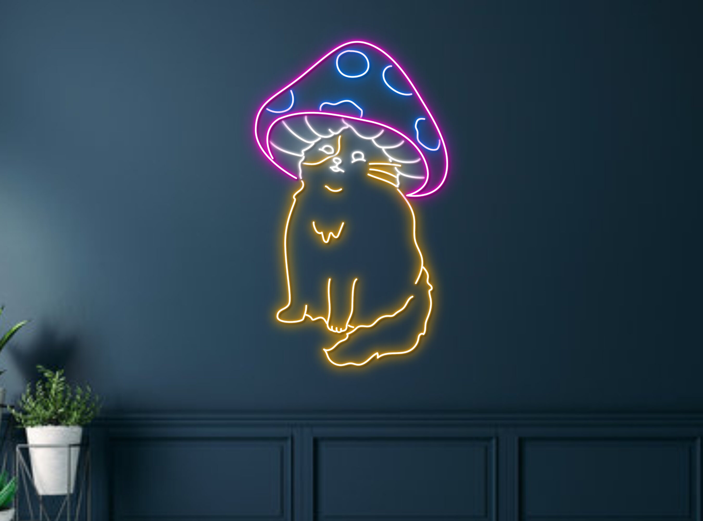 Cat With Mushroom Hat Neon Sign