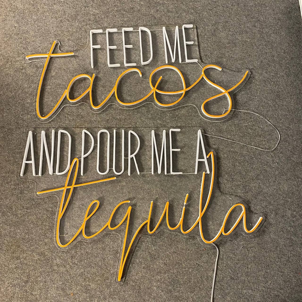 Feed Me Tacos Tequila Neon Sign Restaurant Wall Decor