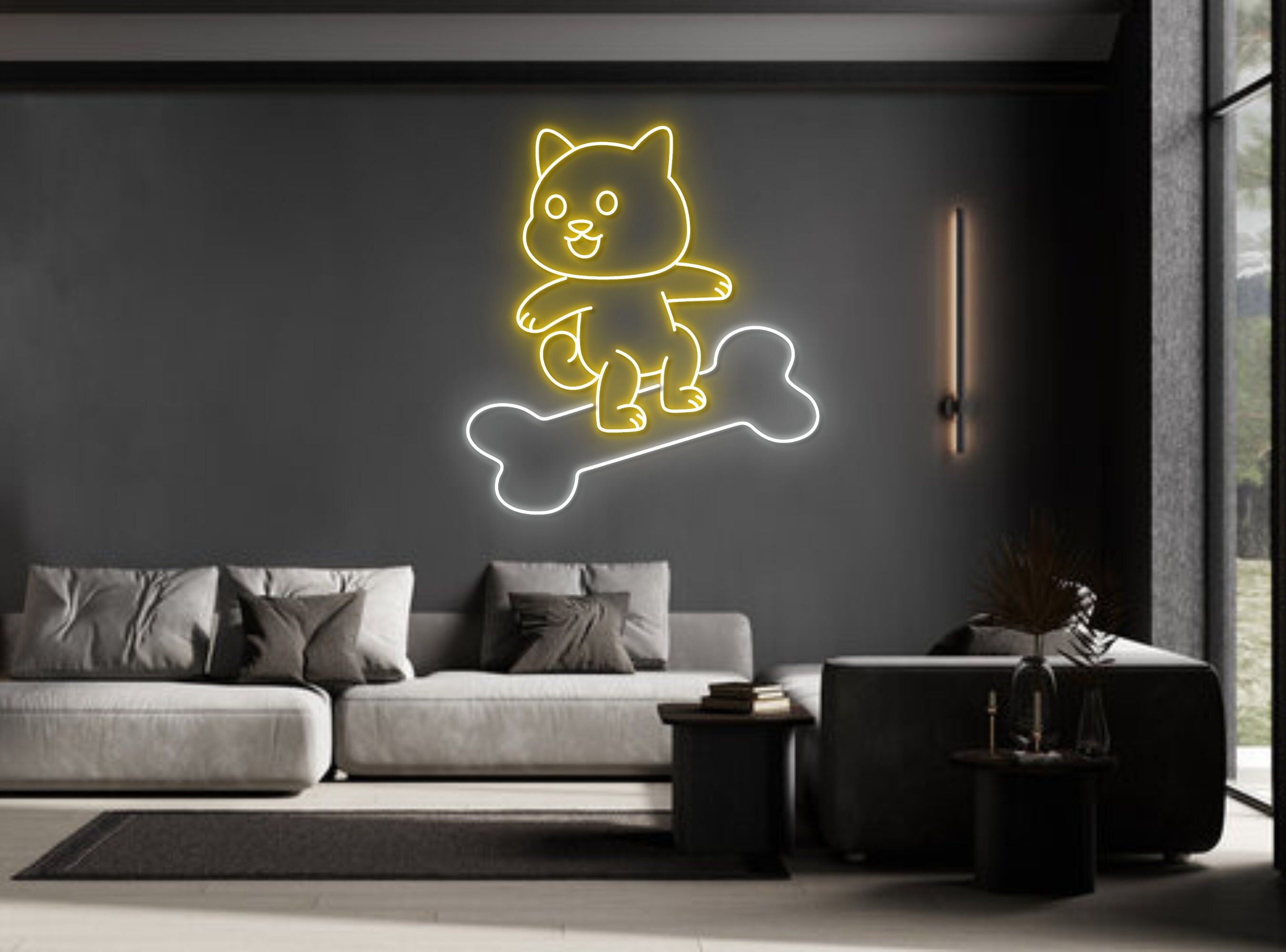 Shiba Inu Dog Skateboard Bone Neon Sign