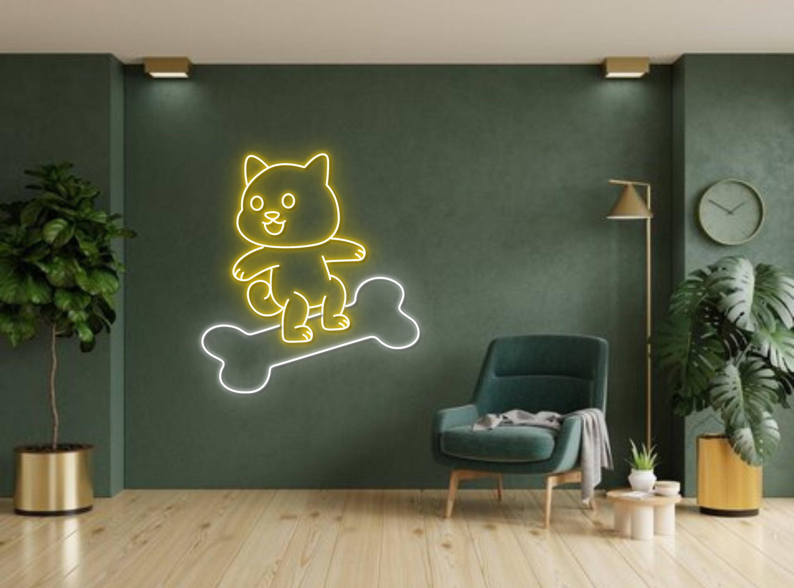 Shiba Inu Dog Skateboard Bone Neon Sign
