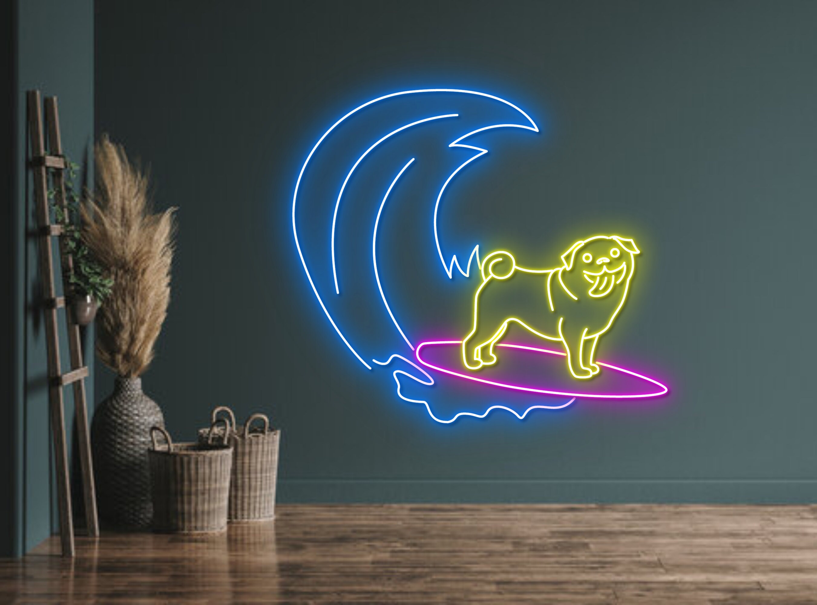 Pug Dog Surfing On Beach Neon Sign Wall Decor Gift