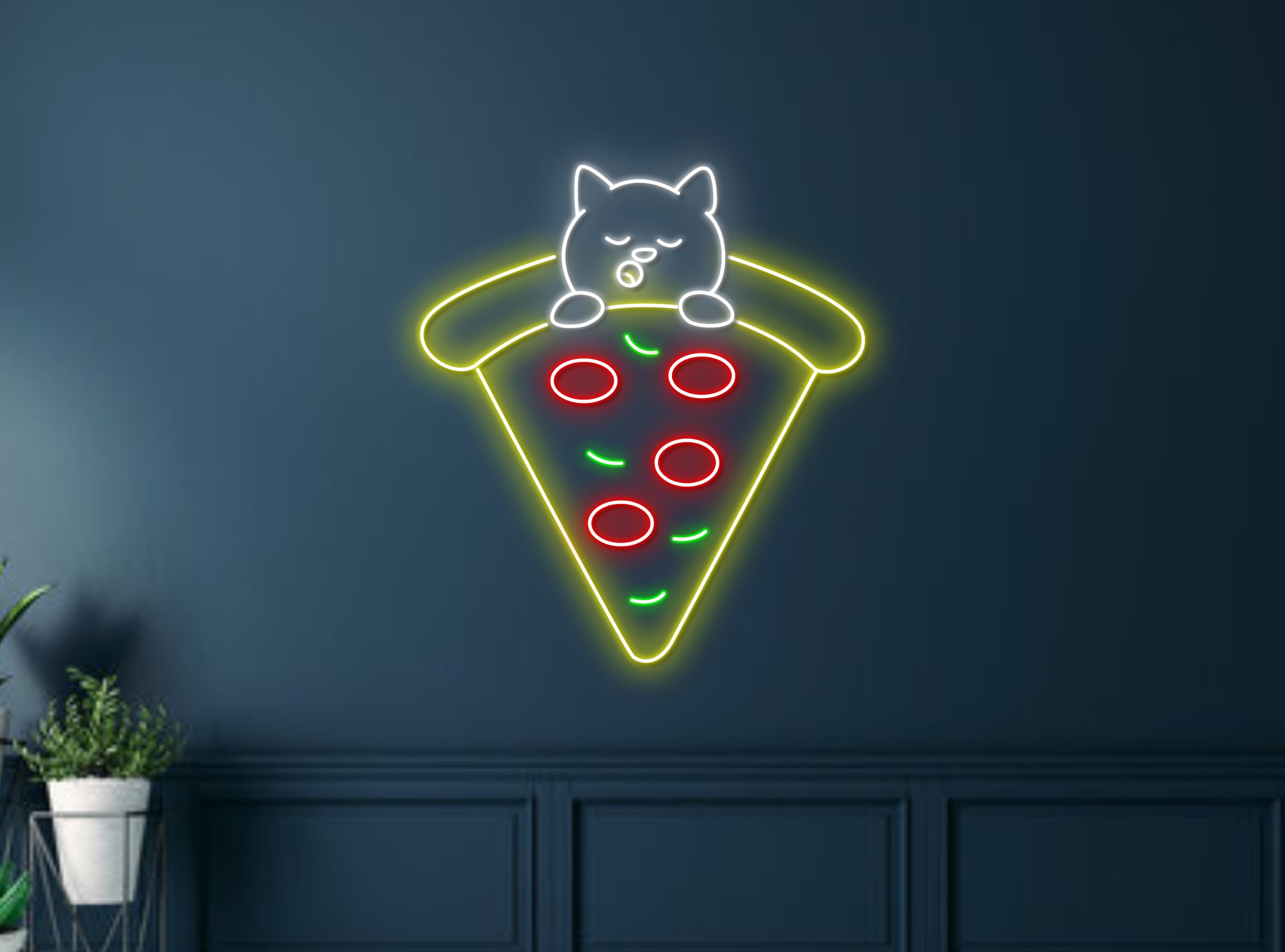 Chibi Dog Sleep On Pizza Neon Sign