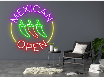 Mexican Food Open Restaurant Neon Sign