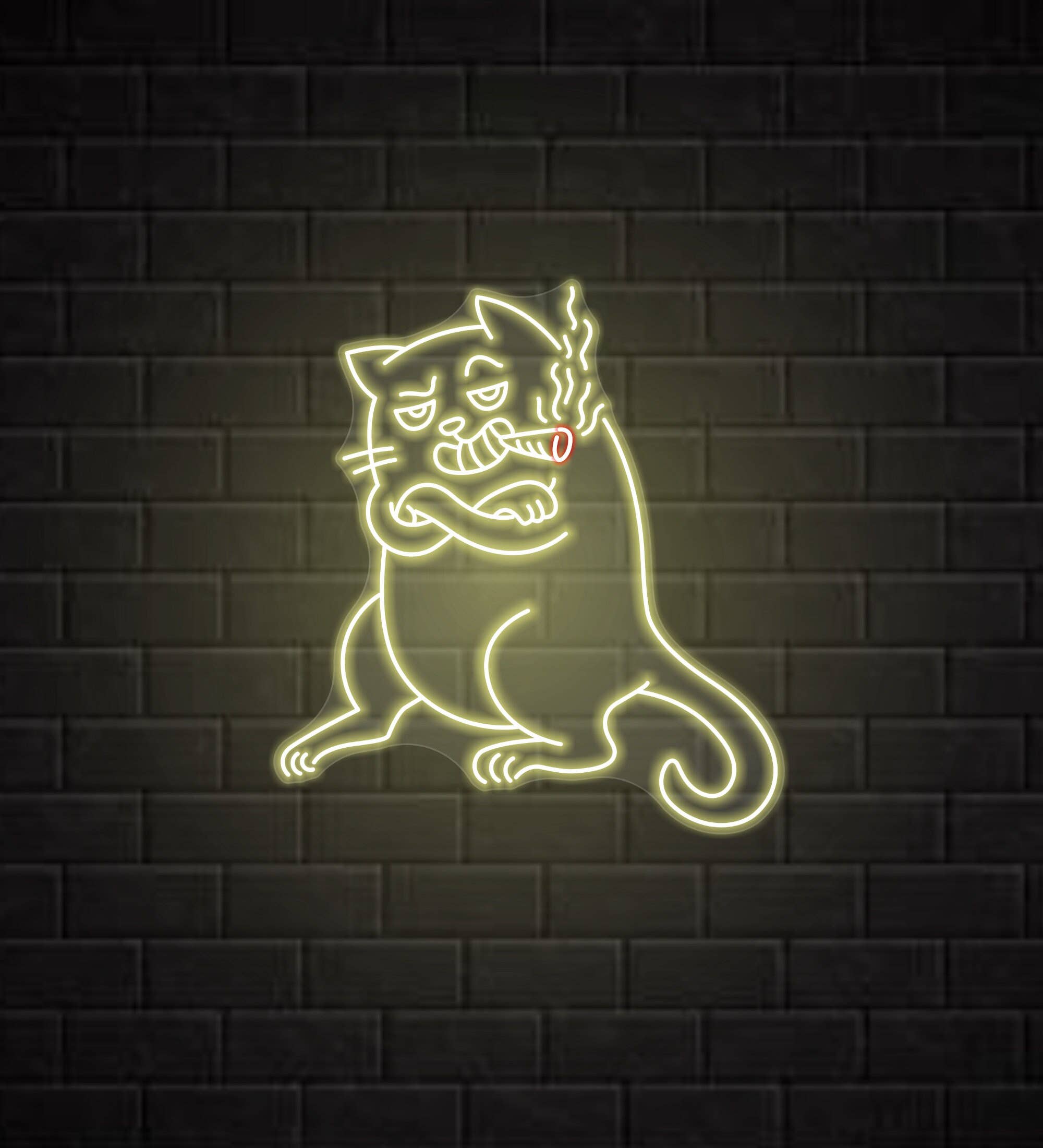 Smoking Cat Neon Signs Cool Animal Art Wall Decor